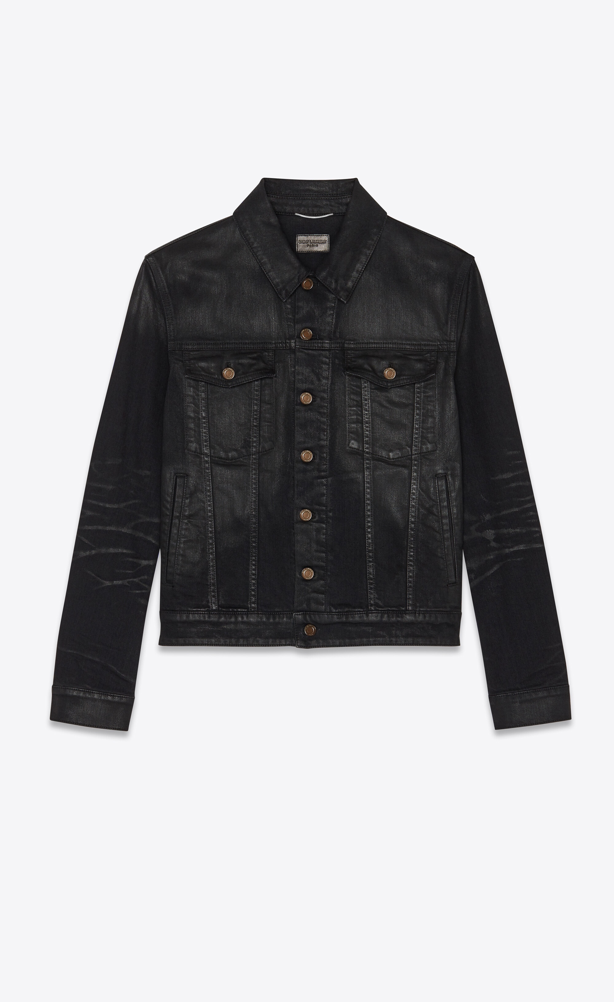 jacket in lightly coated black stretch denim - 1