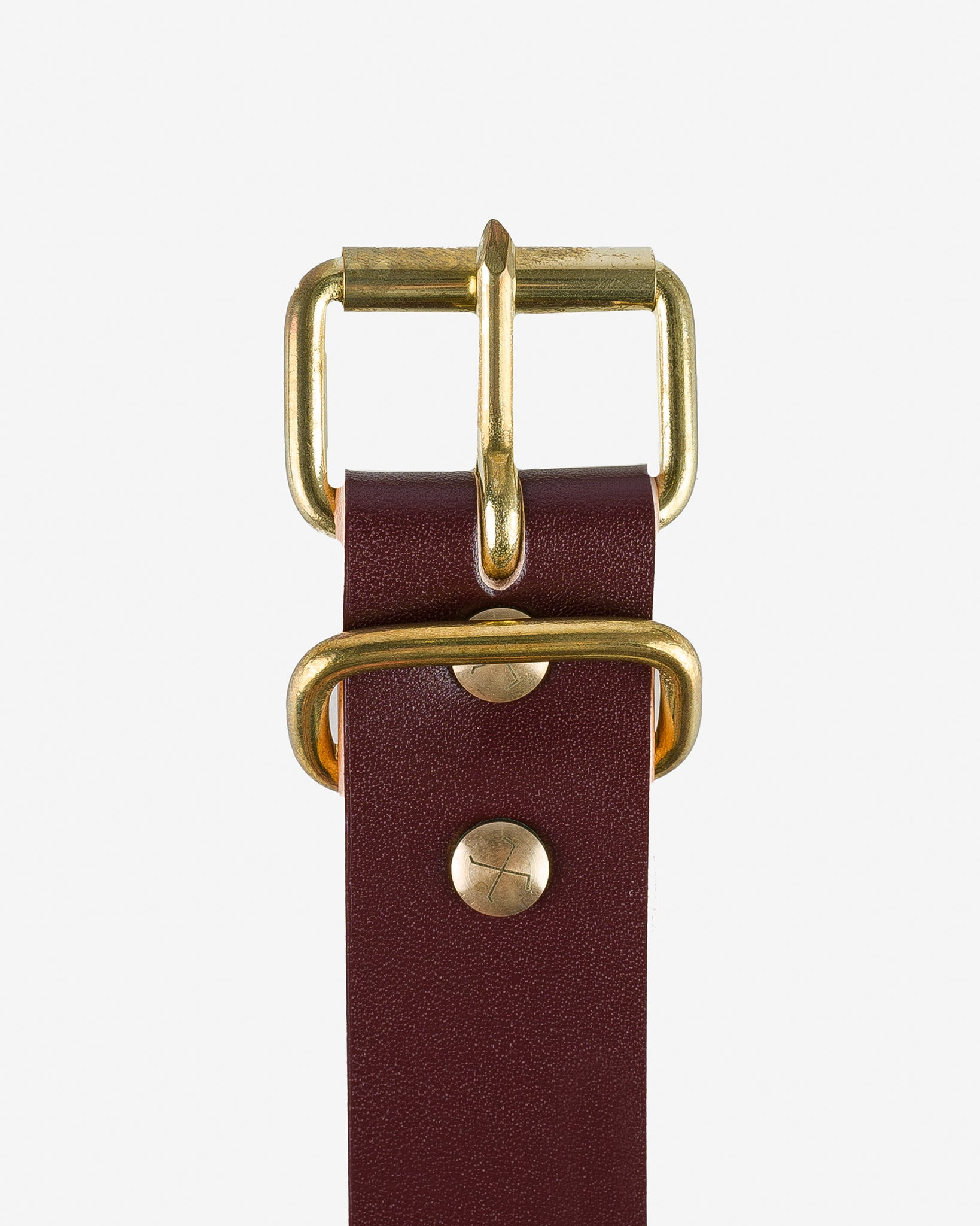 OGL-BELT-ROLL-BRN OGL Single Prong Brass Roller Buckle Leather Belt - Hand Dyed Brown - 3