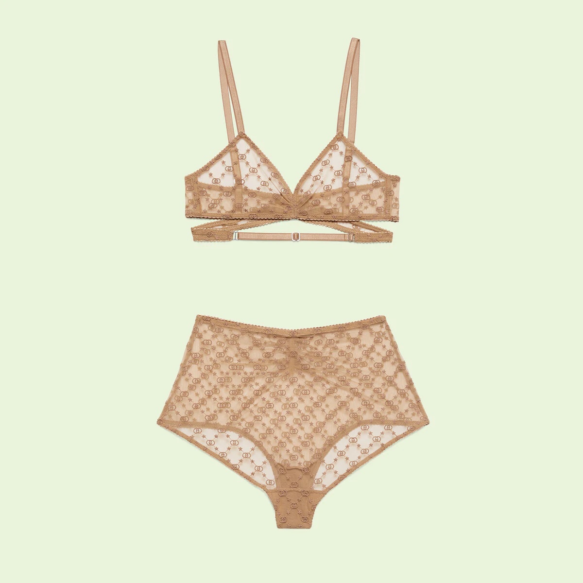 Gucci Gg Star Embroidered Tulle Lingerie Set