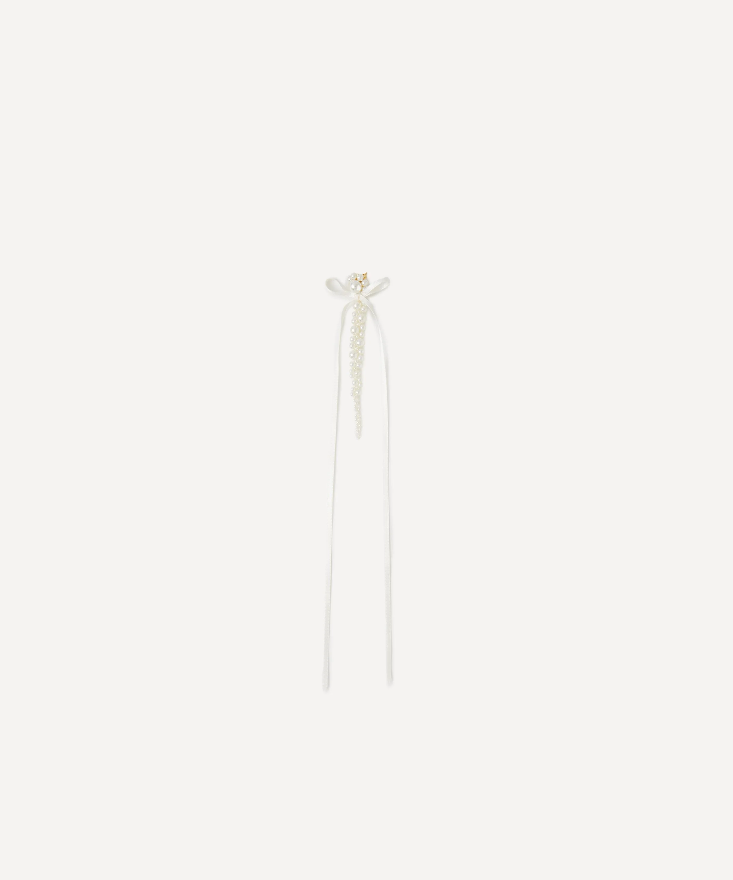 Slim Bow Ribbon Pearl Drop Earrings - 1