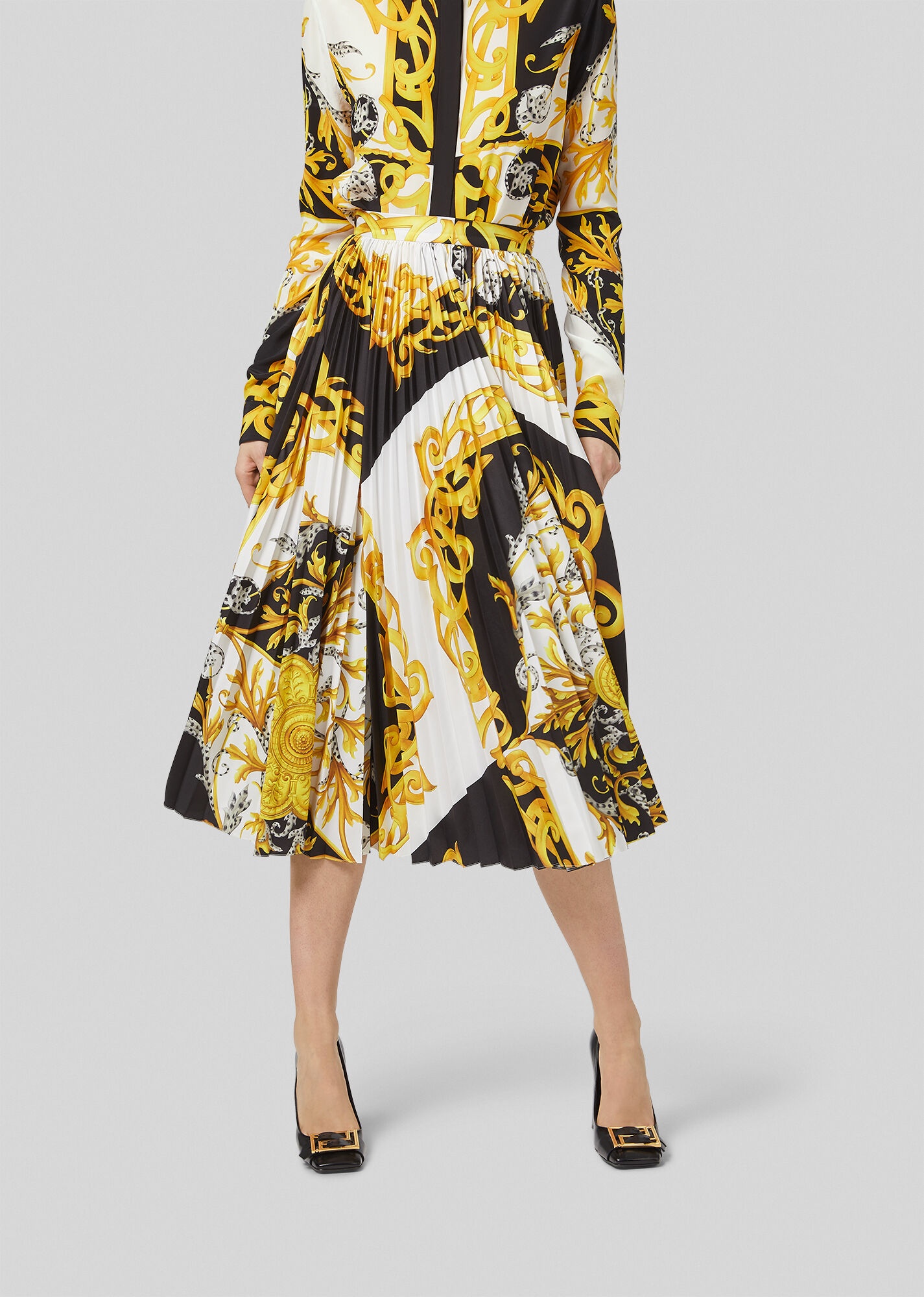 Barocco Acanthus Print Pleated Midi Skirt - 3
