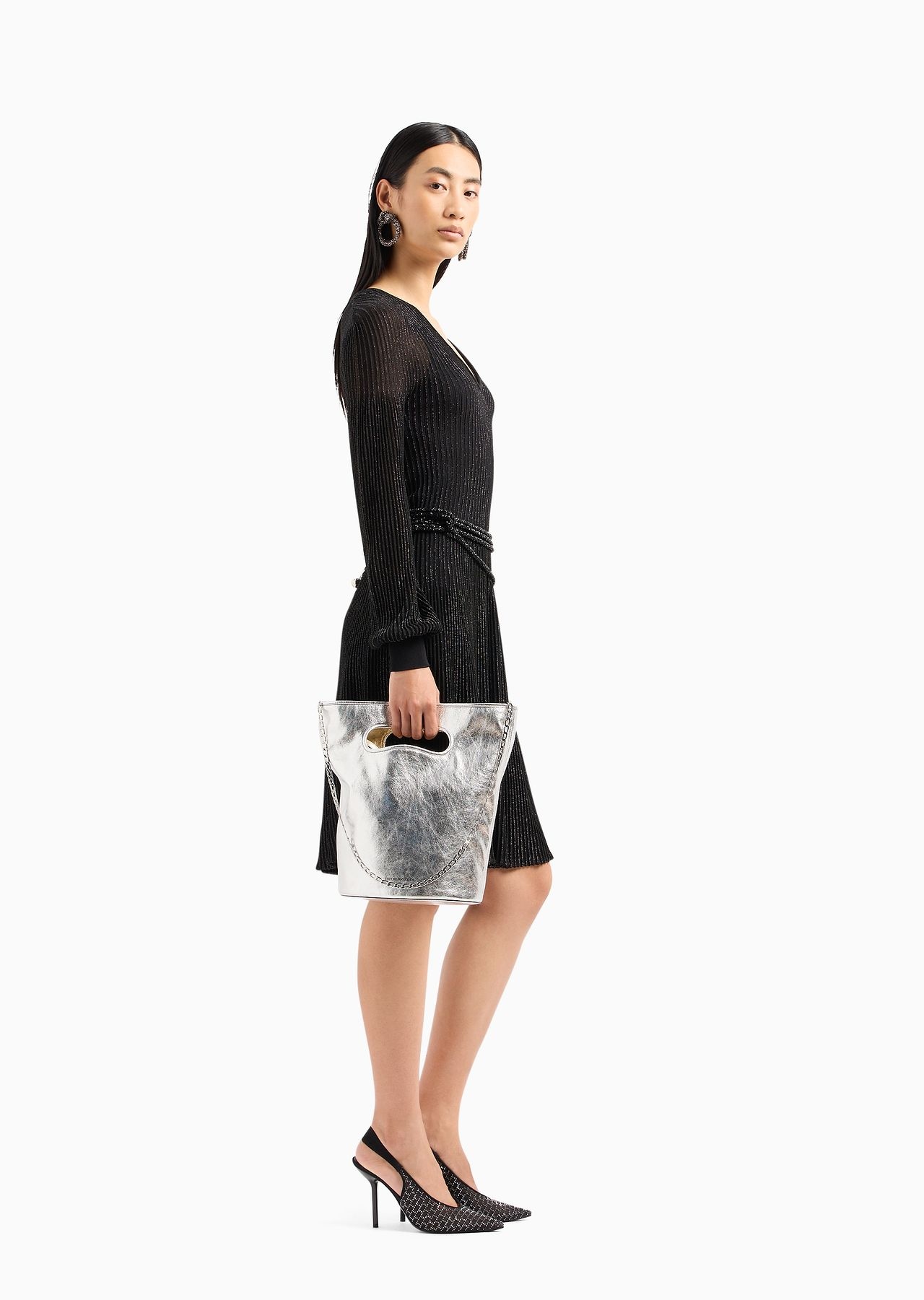 Crinkled-effect lamé bucket shoulder bag - 7