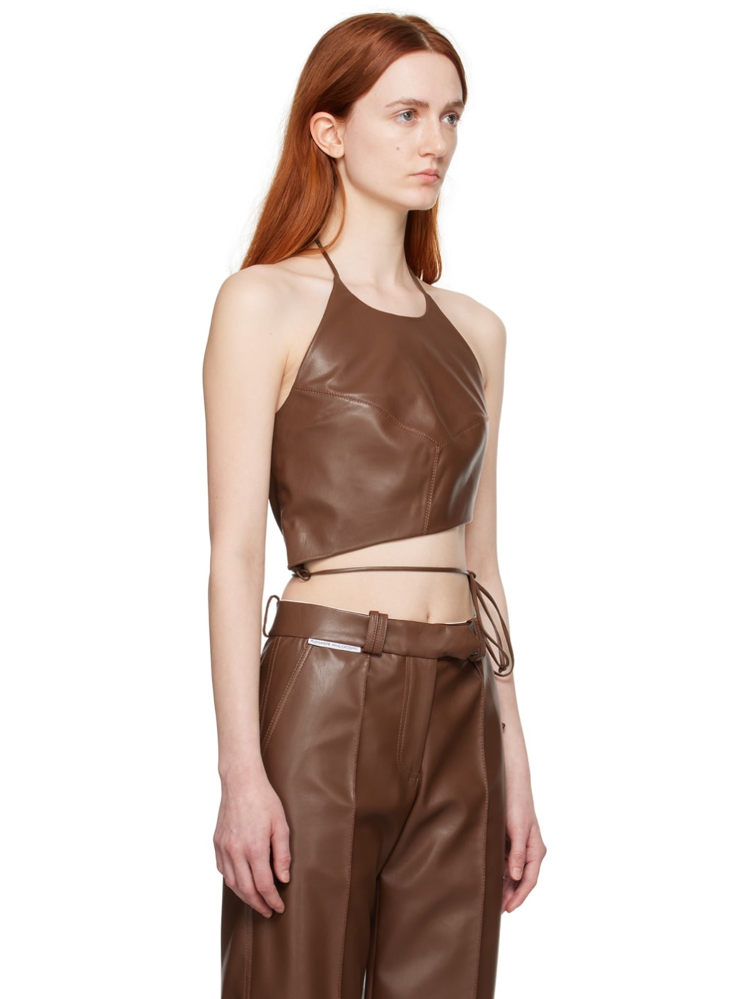 Brown Halter Faux-Leather Tank Top - 2