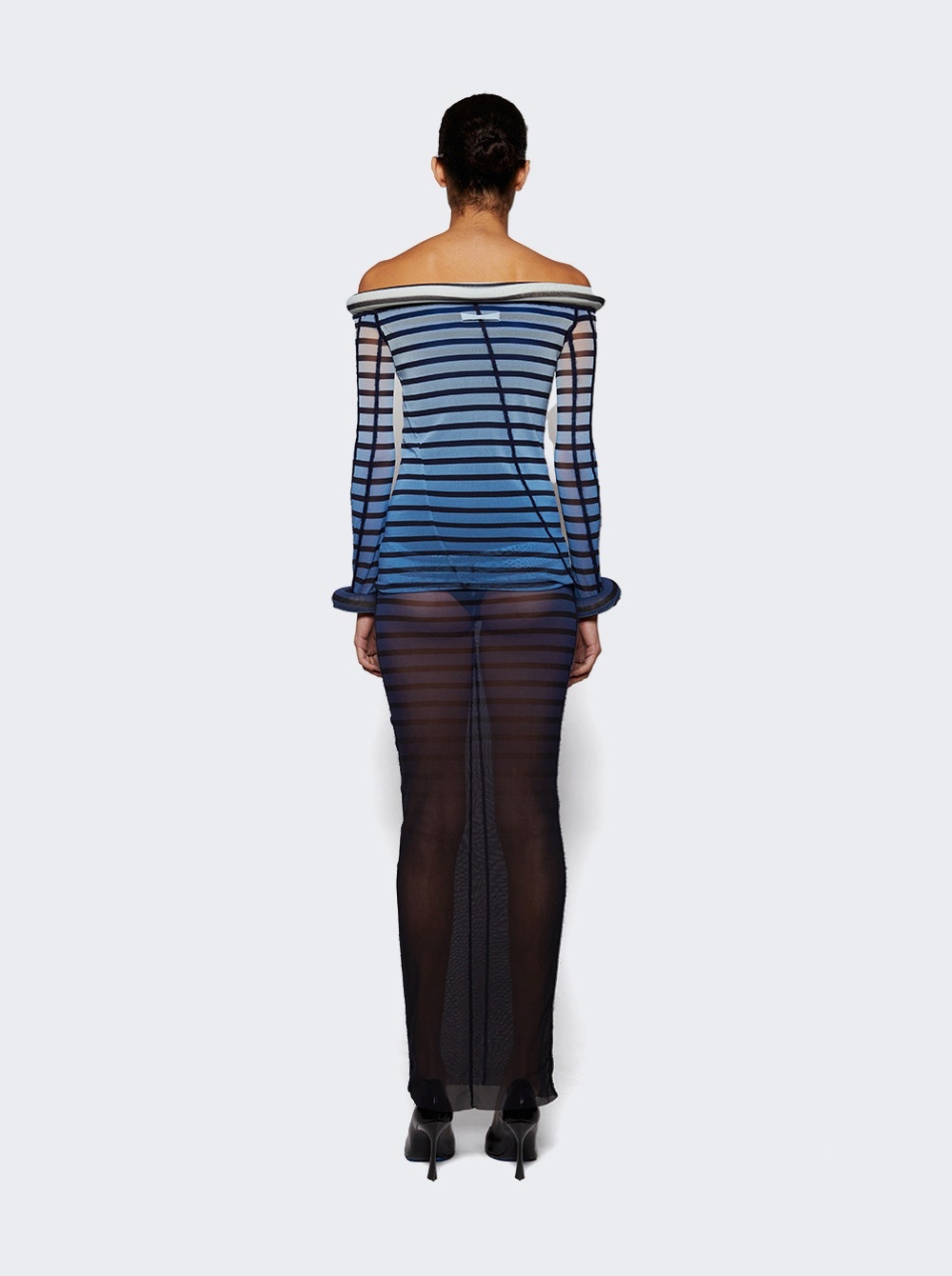 Long 3d Striped Dress Blue And Black - 5