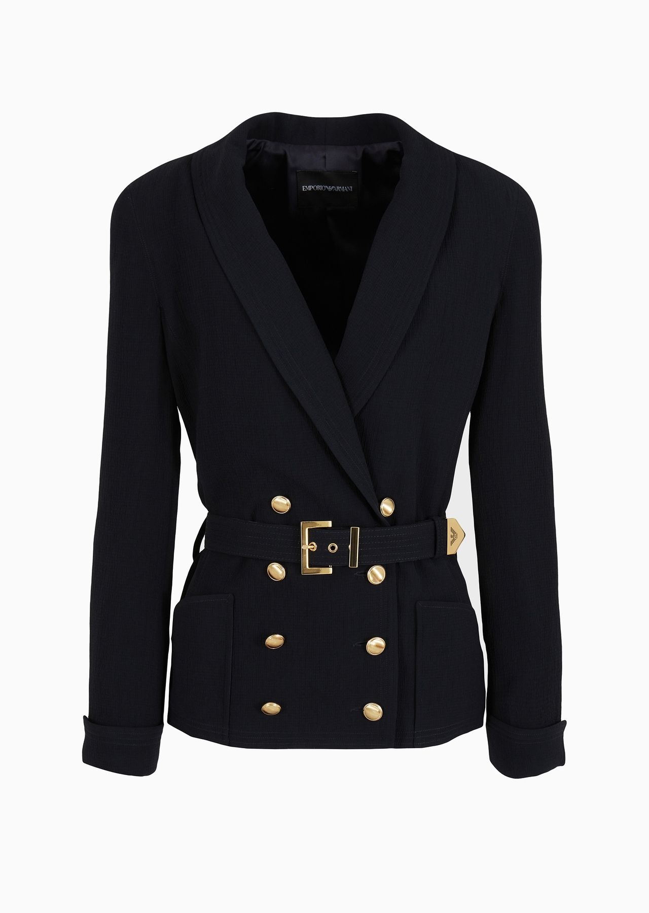 Double-breasted jacket in seersucker with belt - 1
