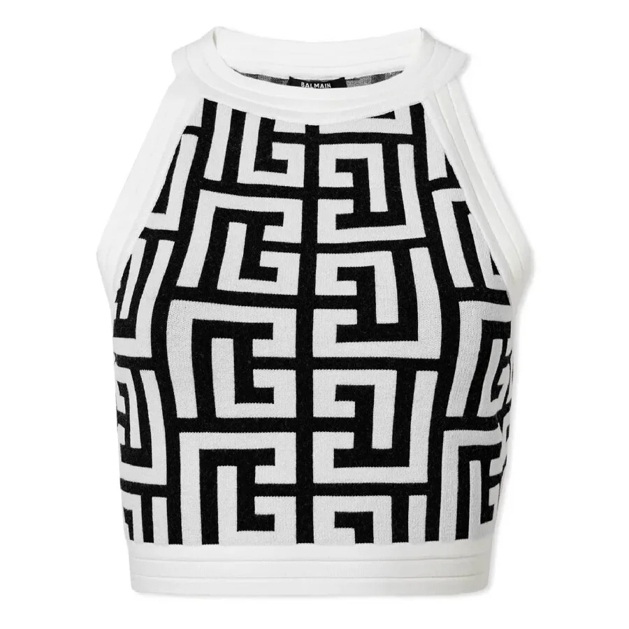 Balmain Sleeveless Monogram Knit Crop Top - 1