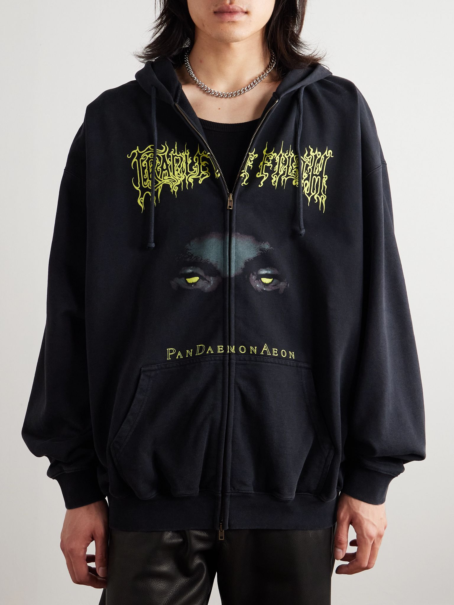 + Cradle of Filth Oversized Printed Cotton-Jersey Zip-Up Hoodie Black - 3