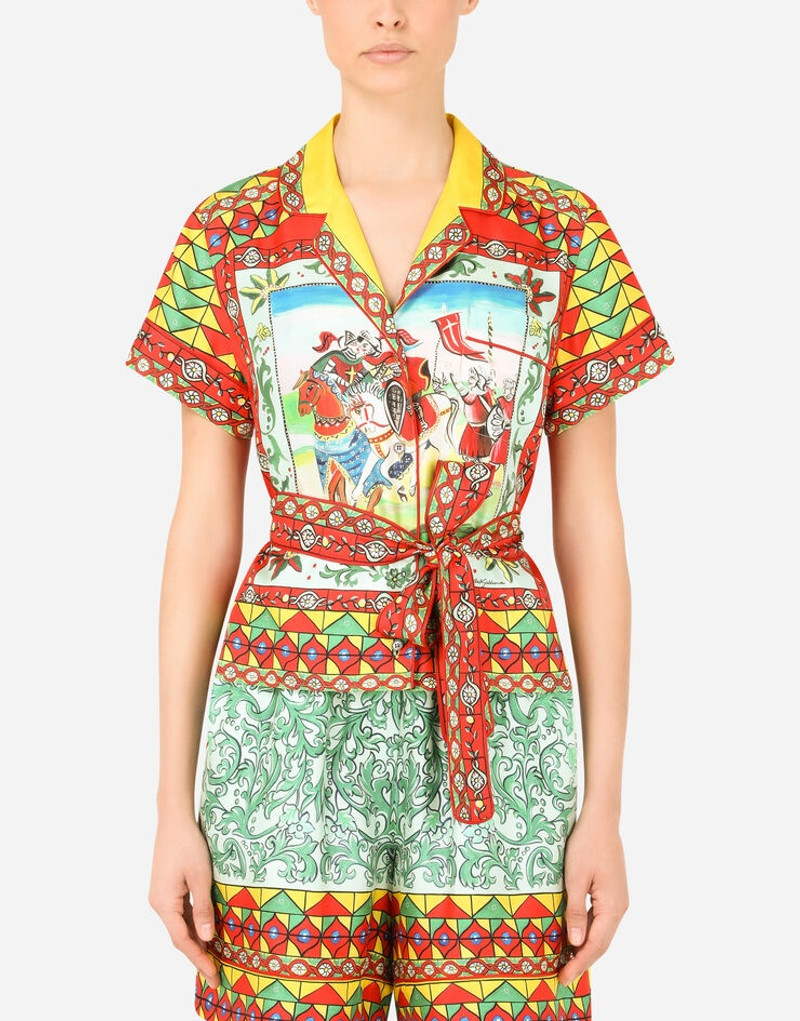 Carretto-print twill shirt with belt 1