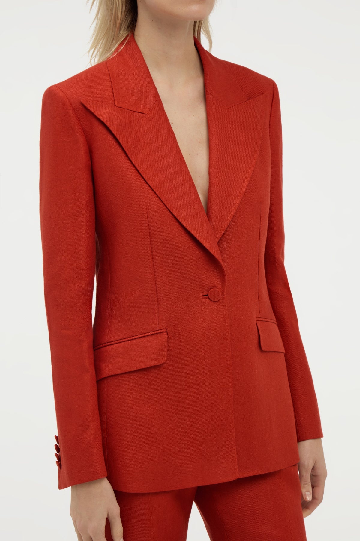 Leiva Blazer in Antelope Orange Linen Twill - 5