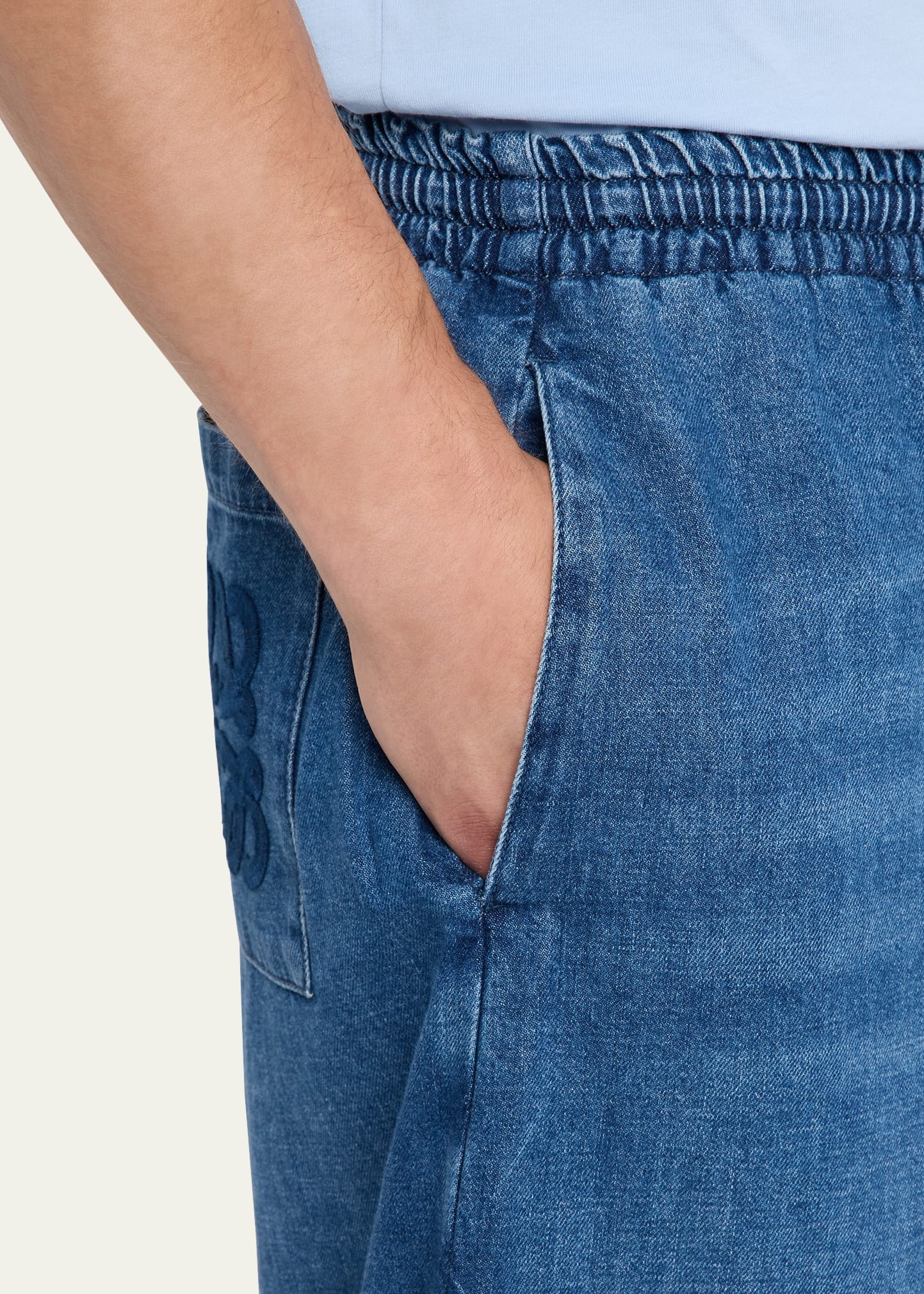 Men's Washed Denim Stretch-Waistband Pants - 5