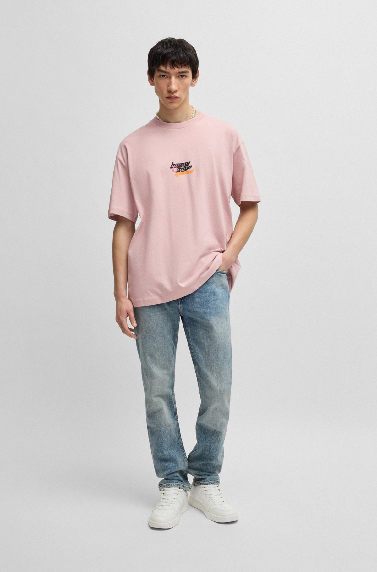 OVERSIZE-FIT T-SHIRT IN COTTON WITH HAPPY HUGO LOGO - 4