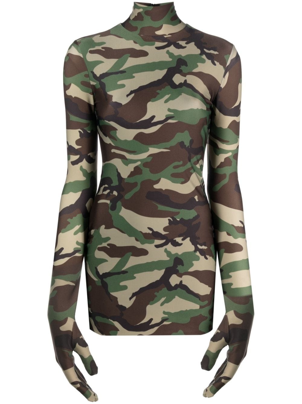 camouflage-pattern glove-sleeves minidress - 1