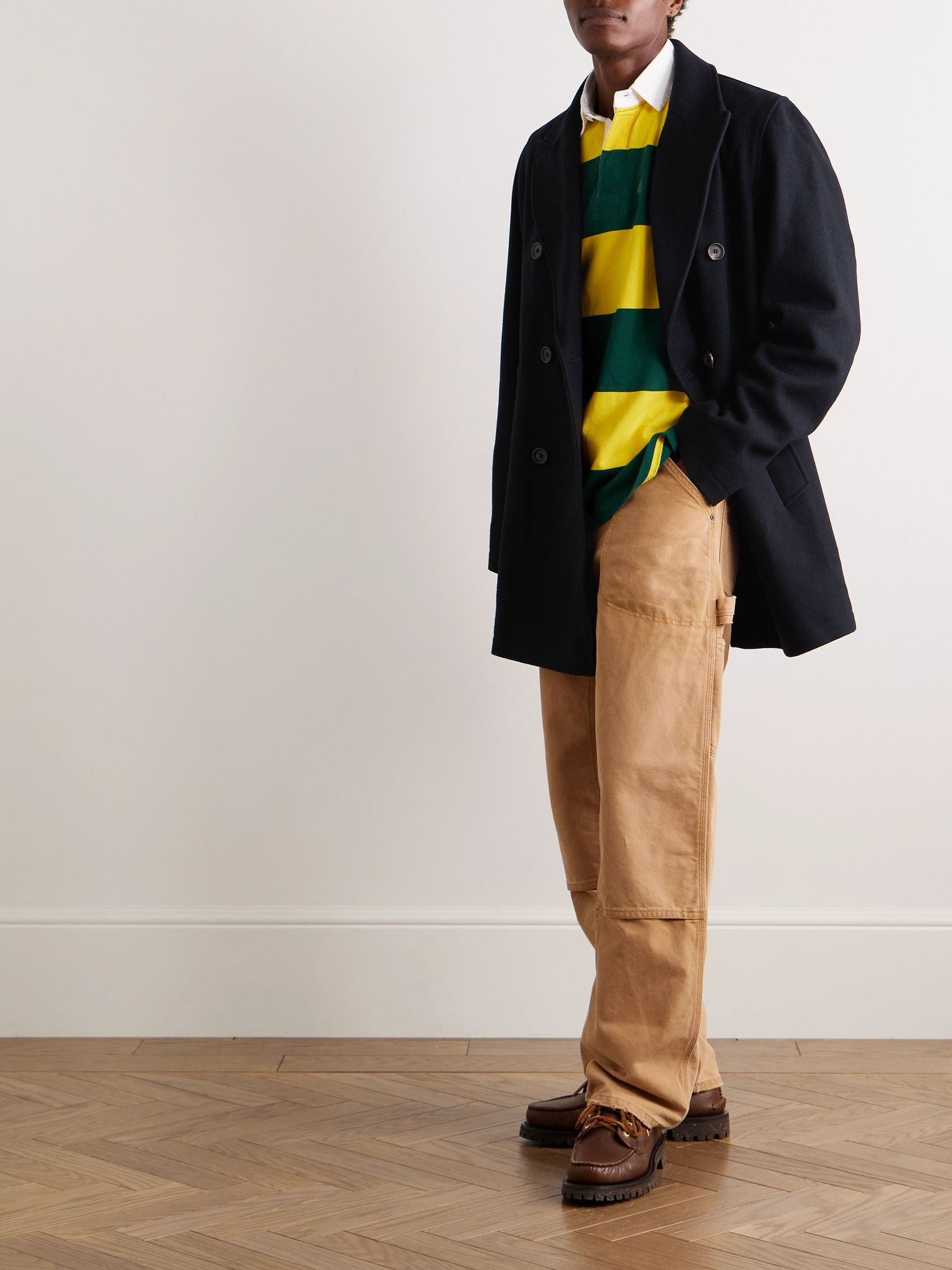 Albion Double-Breasted Felt Coat Navy - 2