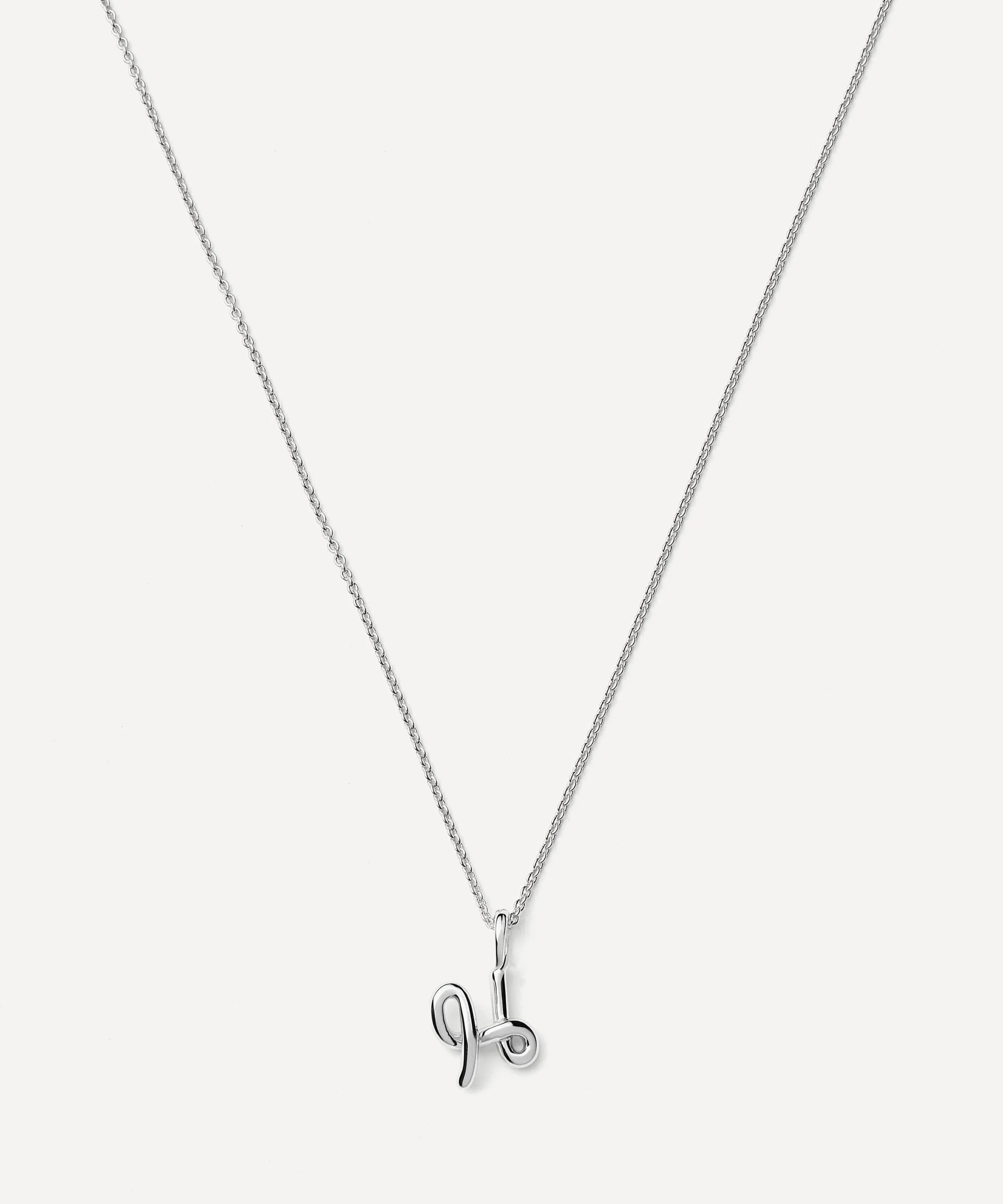Sterling Silver Curly Molten Mini H Initial Pendant Necklace - 1
