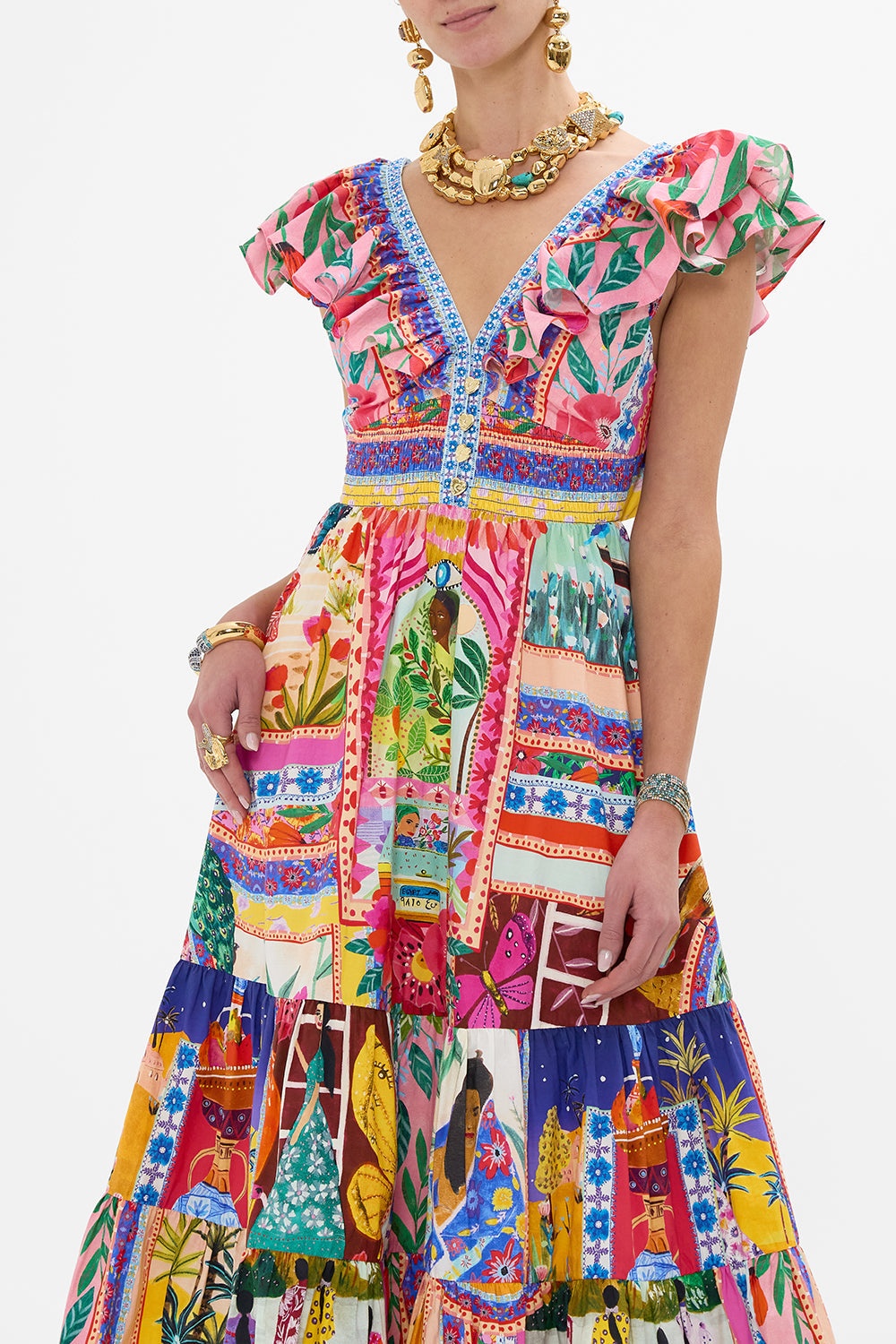 TIERED DRESS WITH NECK FRILL - 5