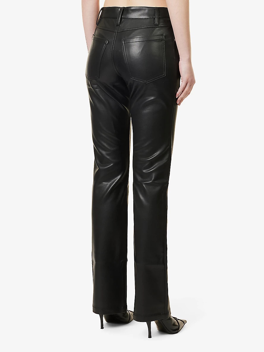 Straight-leg mid-rise leather trousers - 4