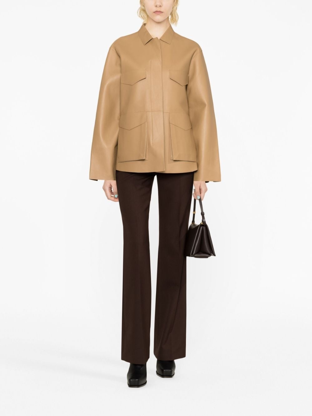 flared-hem leather jacket - 2