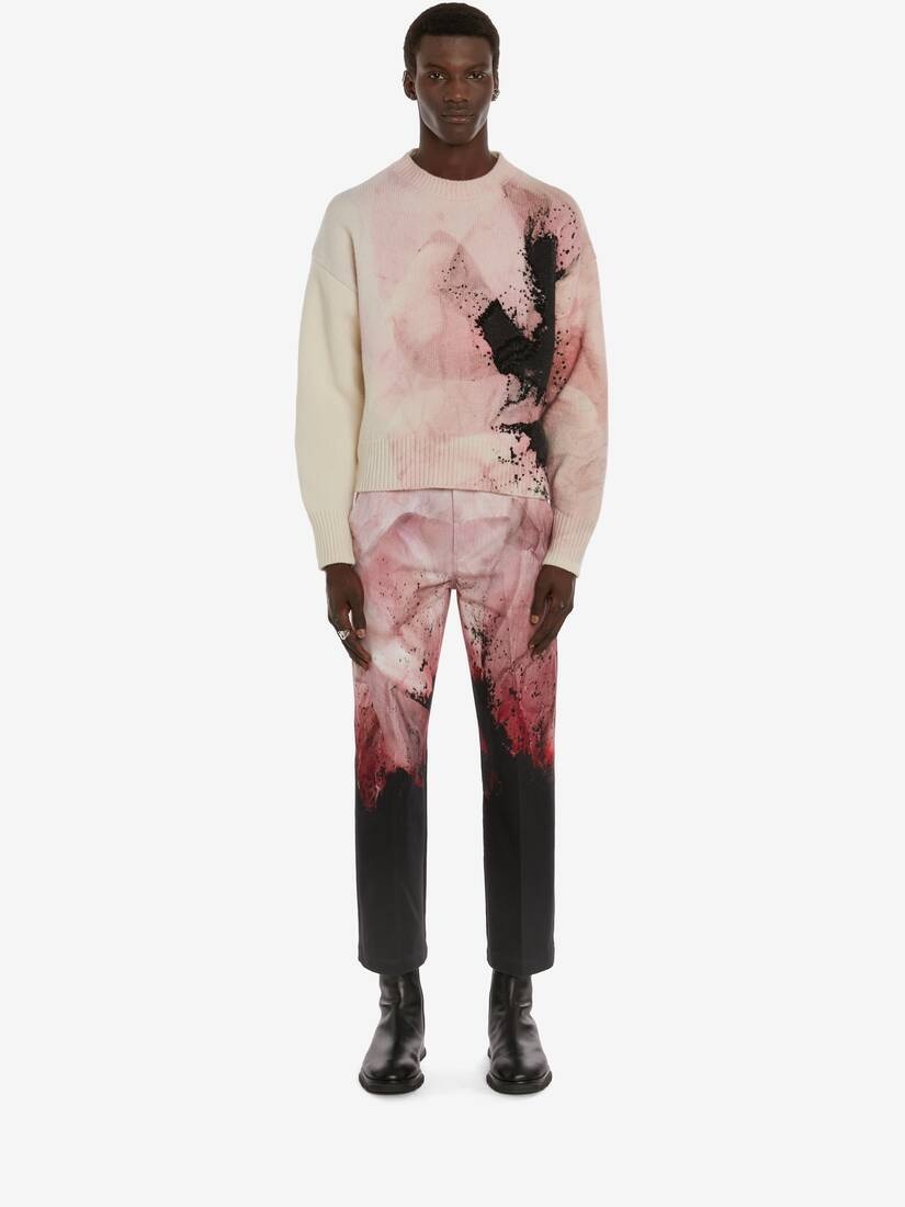 Flower Print Baggy Cotton Gabardine Trouser in Pink/black - 2