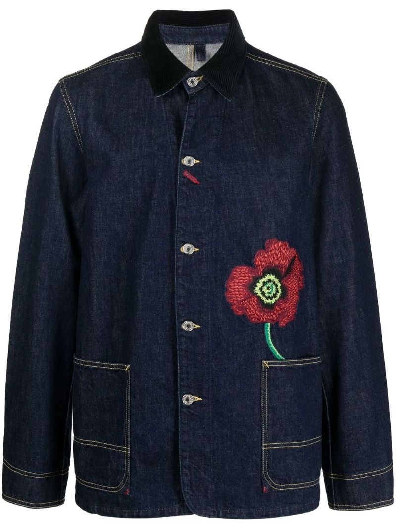 embroidered-flower detail denim jacket - 1