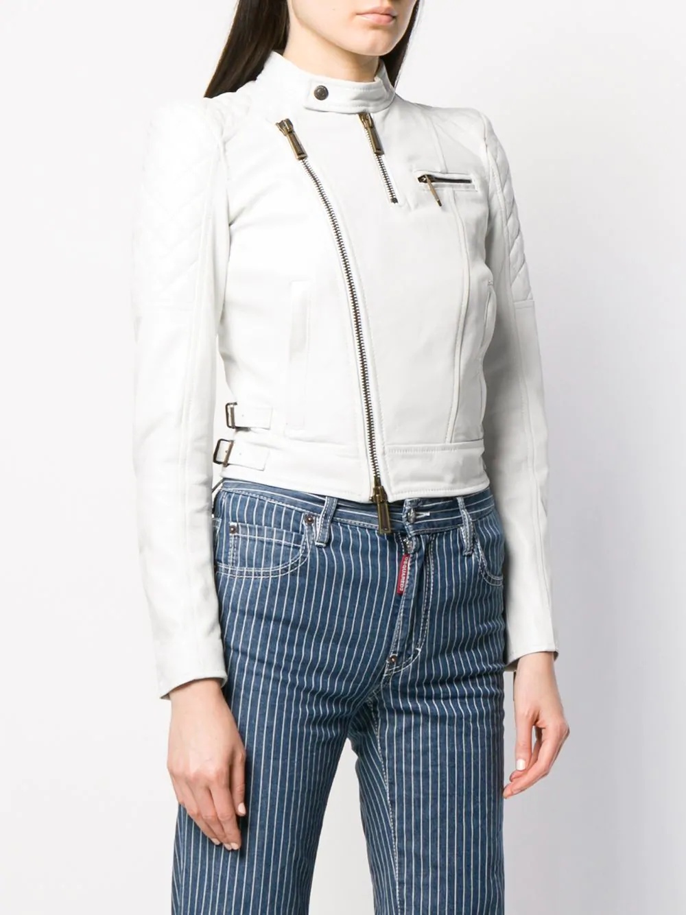 quilted panelled biker jacket - 3