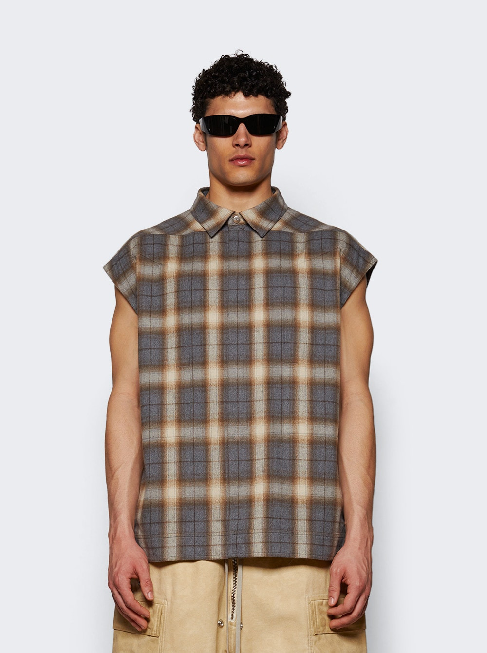 Sleeveless Jumbo Outershirt Grey Plaid - 2