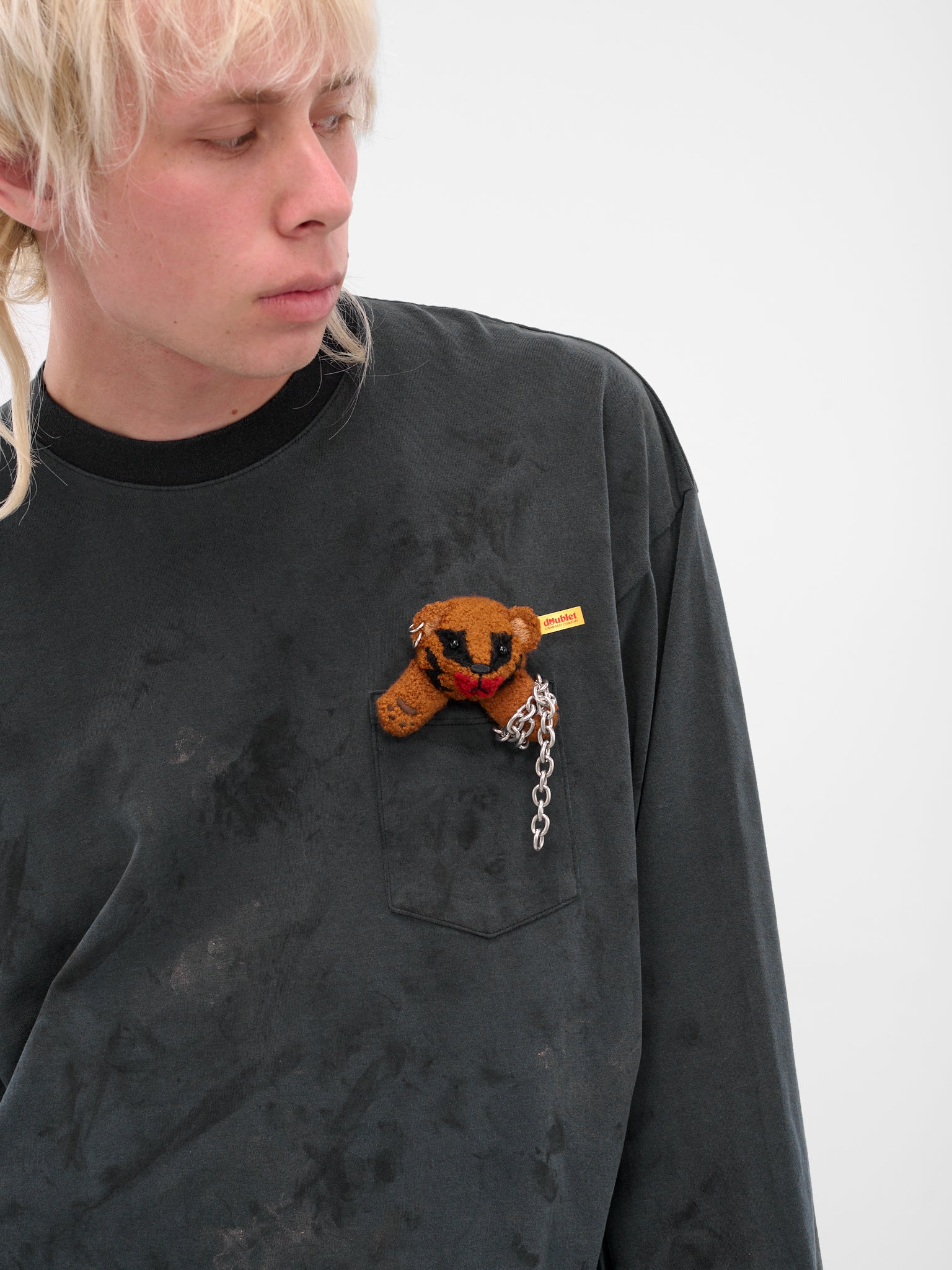 Black Distressed Teddy Bear Tee - 5