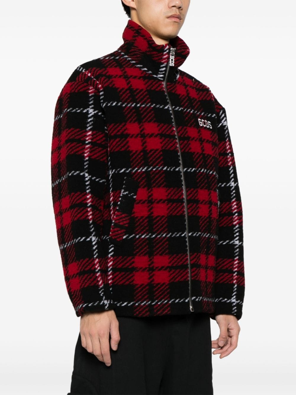 tartan-check zip-up bomber jacket - 3