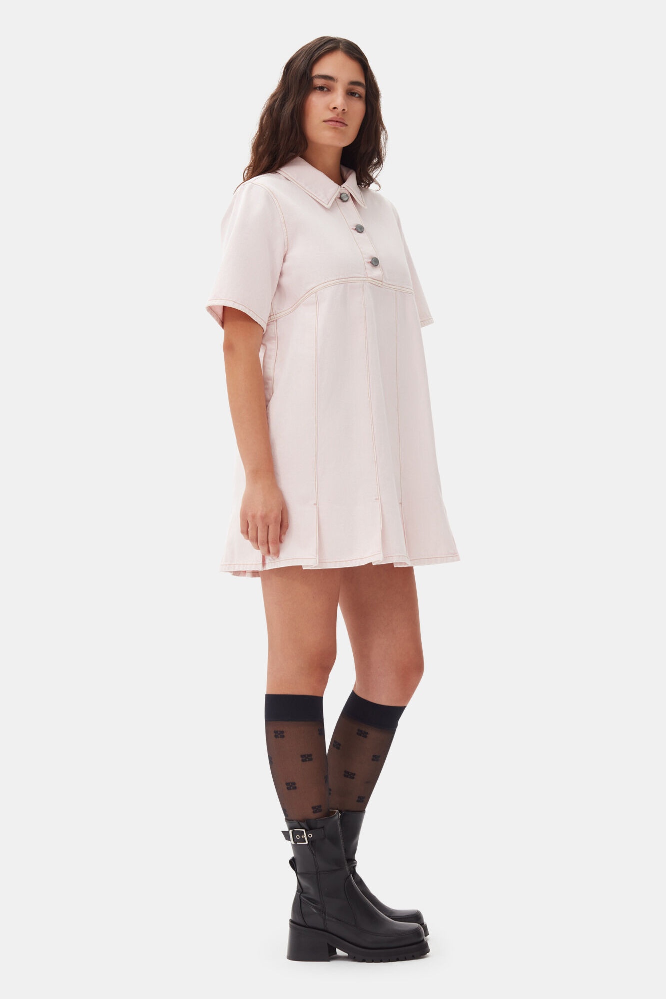 PINK DENIM MINI DRESS - 4