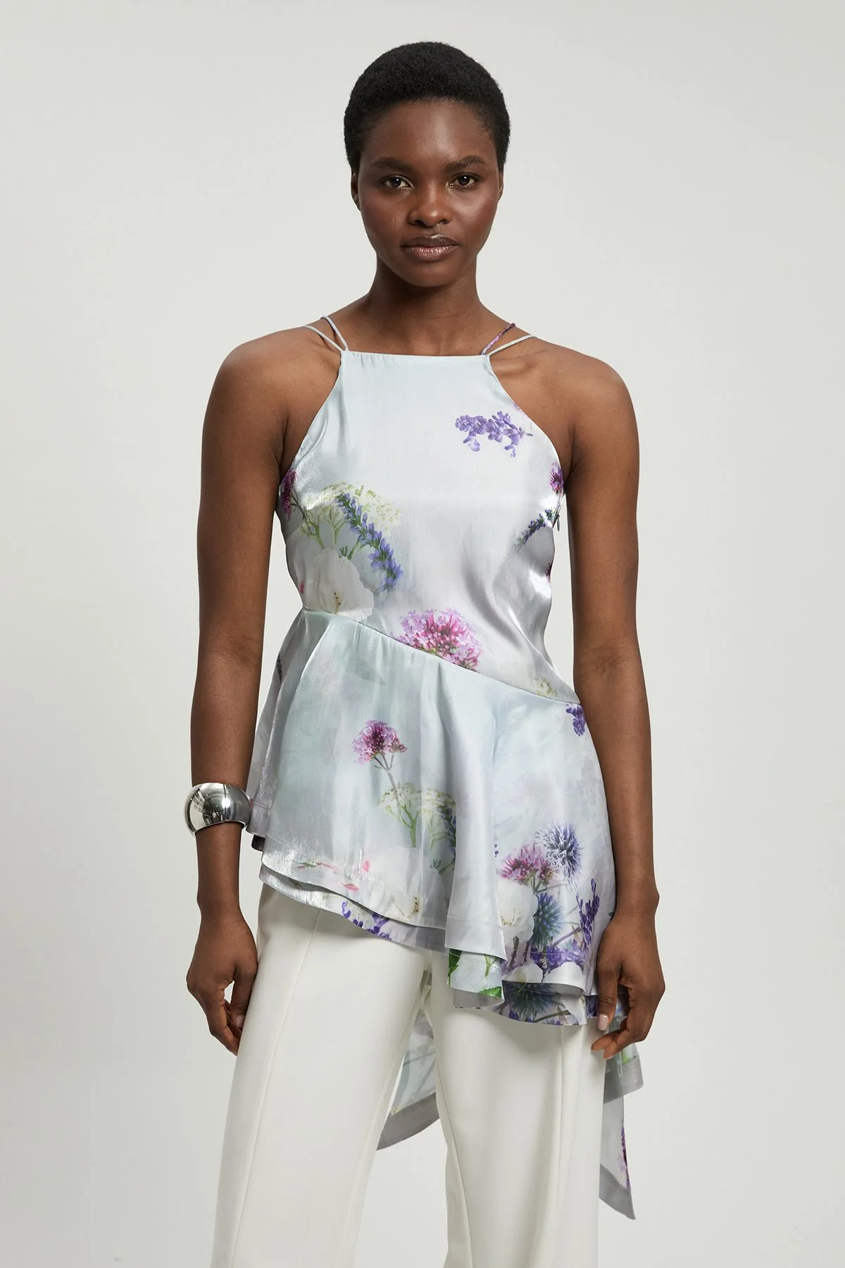 Printed Metallic Floral Woven Top - 1