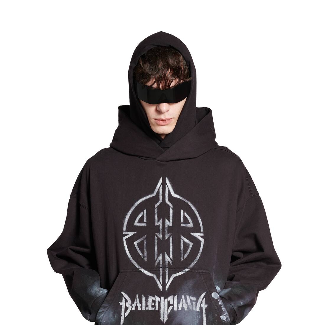 Men's Metal Bb Stencil Hoodie Medium Fit in Black/white - 5