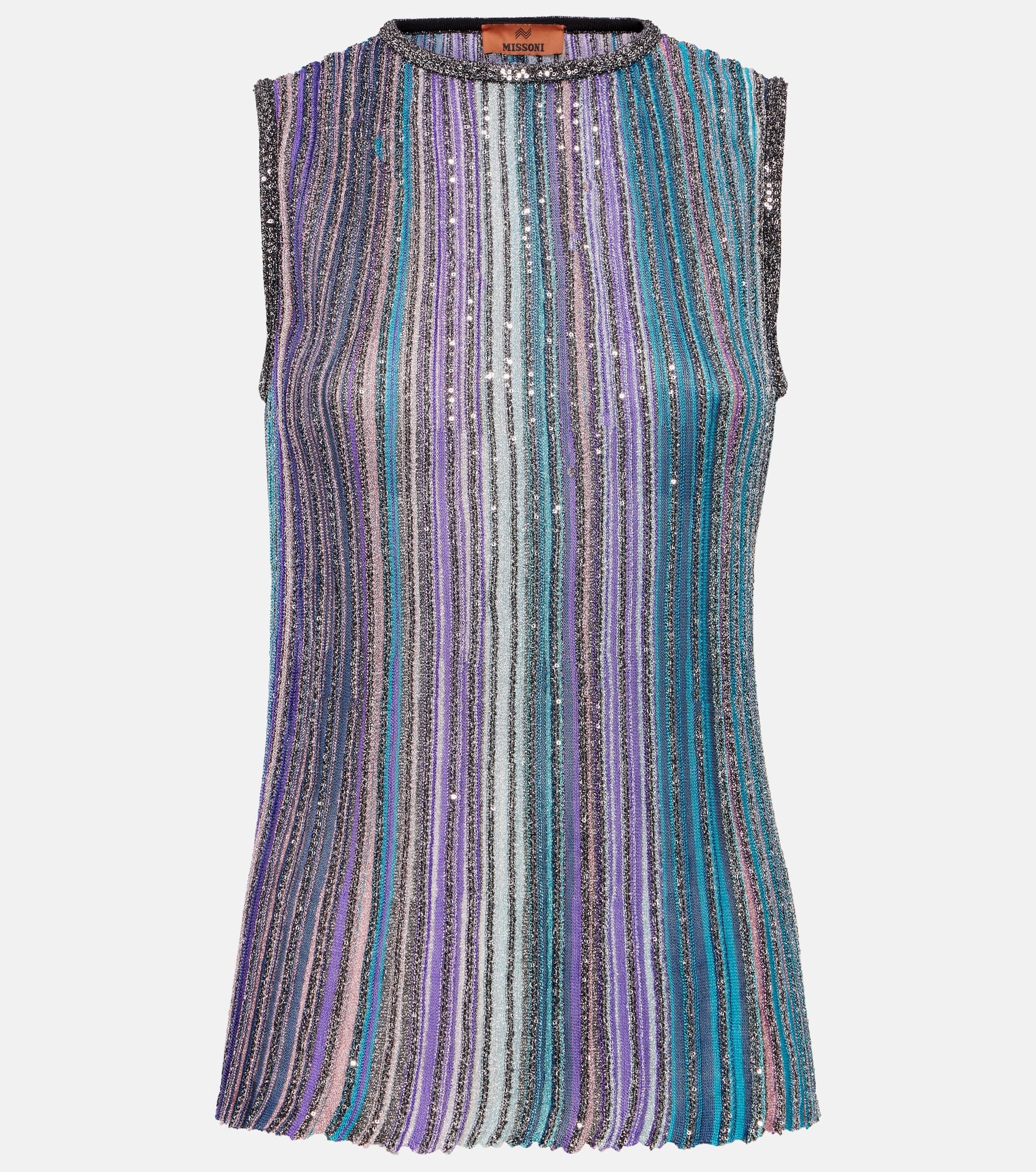 Striped sequined metallic knit top - 1