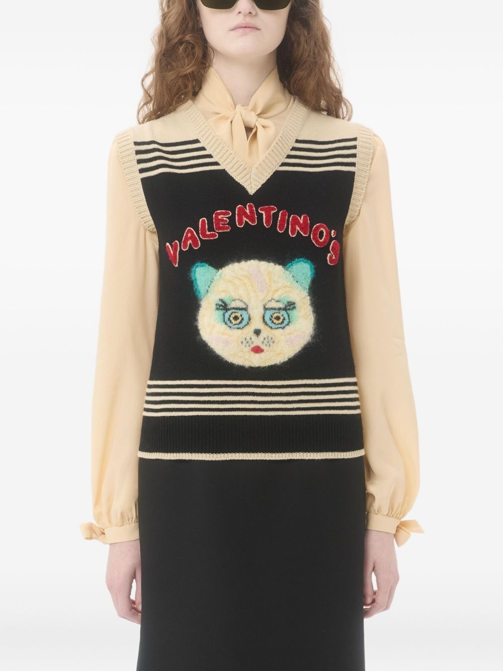cat-motif stripe-detail vest - 3