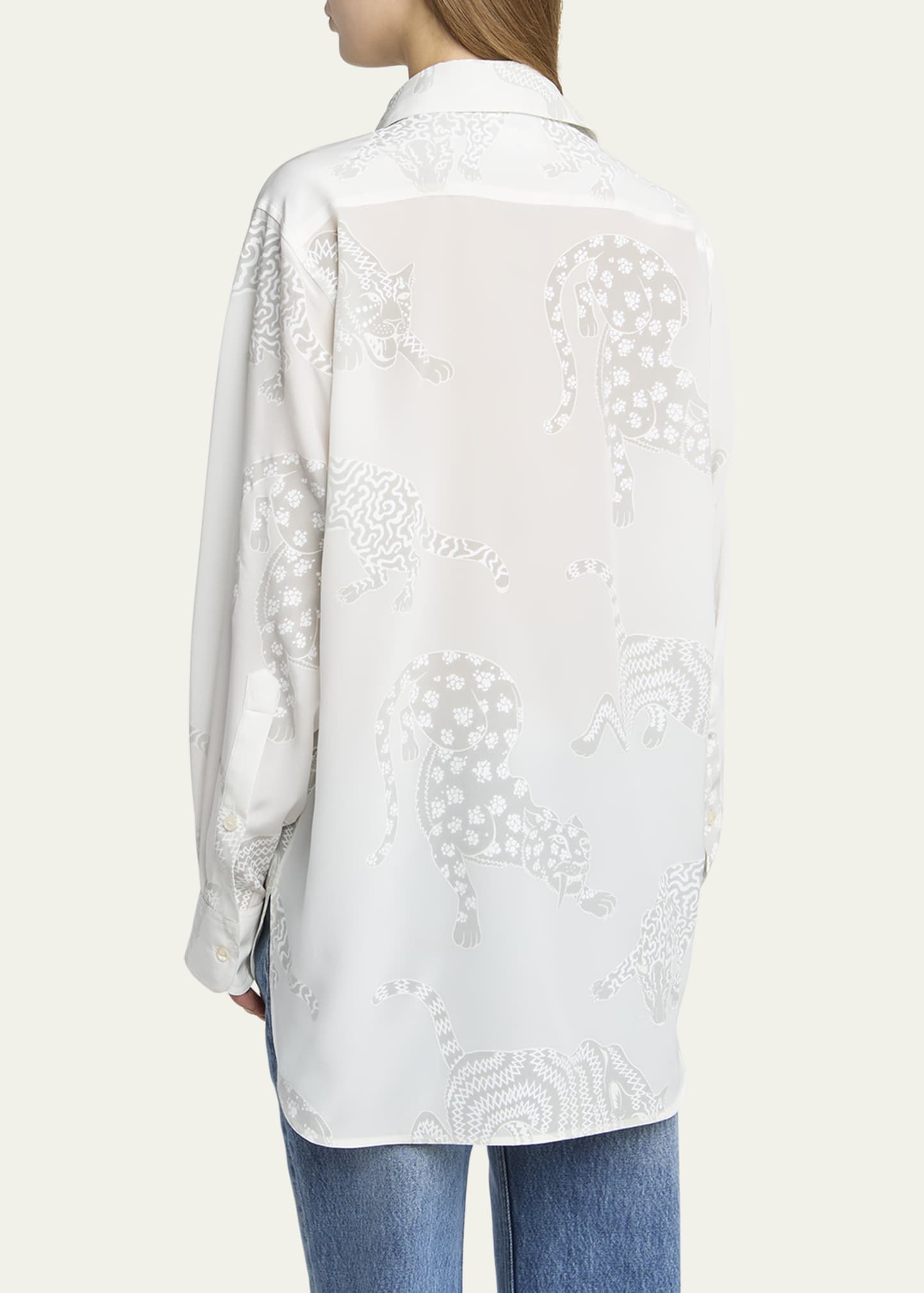 Cat Burnout Button Down Silk Blouse - 3