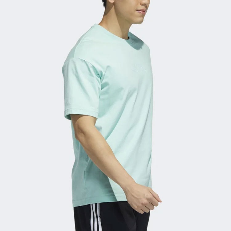 Men's adidas Solid Color Casual Round Neck Short Sleeve Blue Green T-Shirt HA3652 - 4