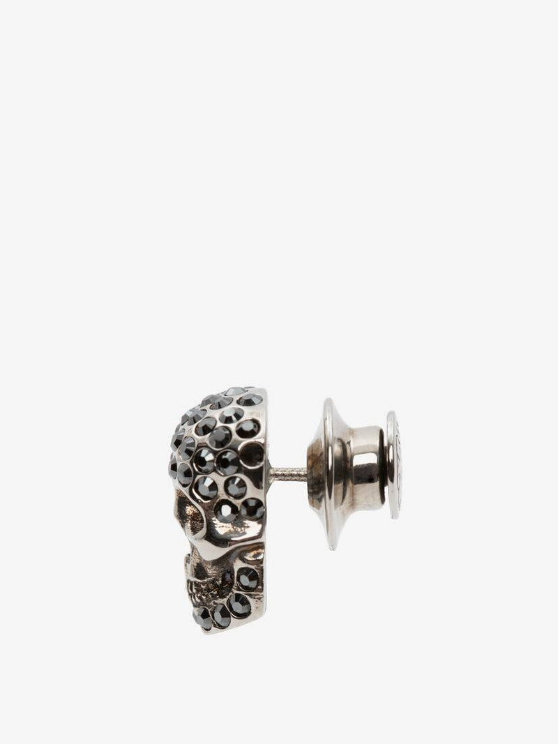 Alexander McQueen Pave Skull Pin Badge in Antique Silver outlook