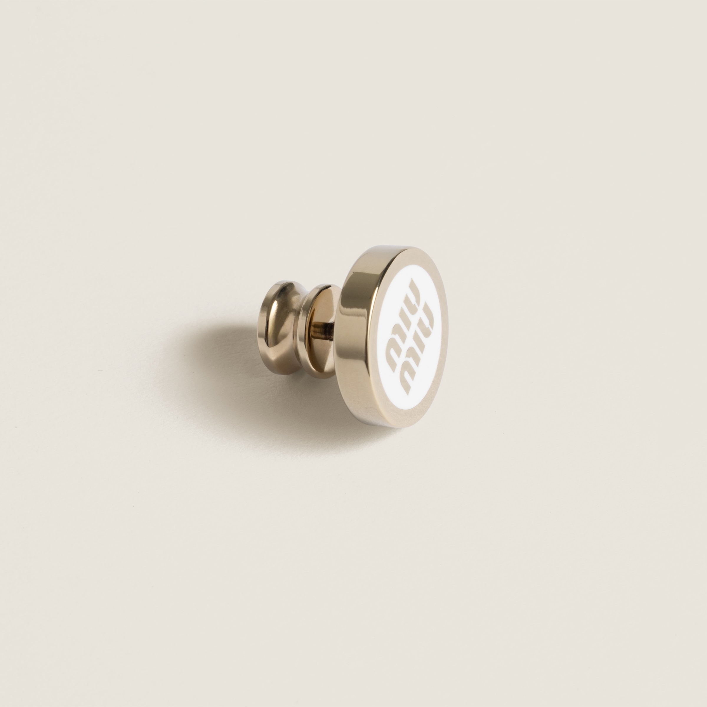 Enameled metal logo brooch - 2