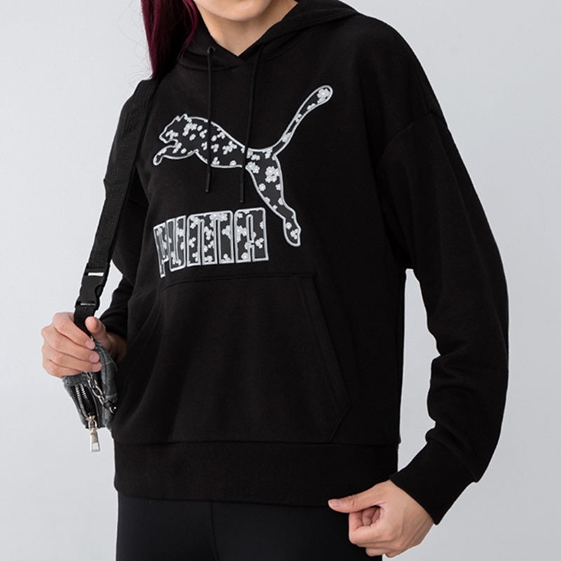 (WMNS) PUMA Logo Floral Graphic Hoodie 'Black' 533214-01 - 5