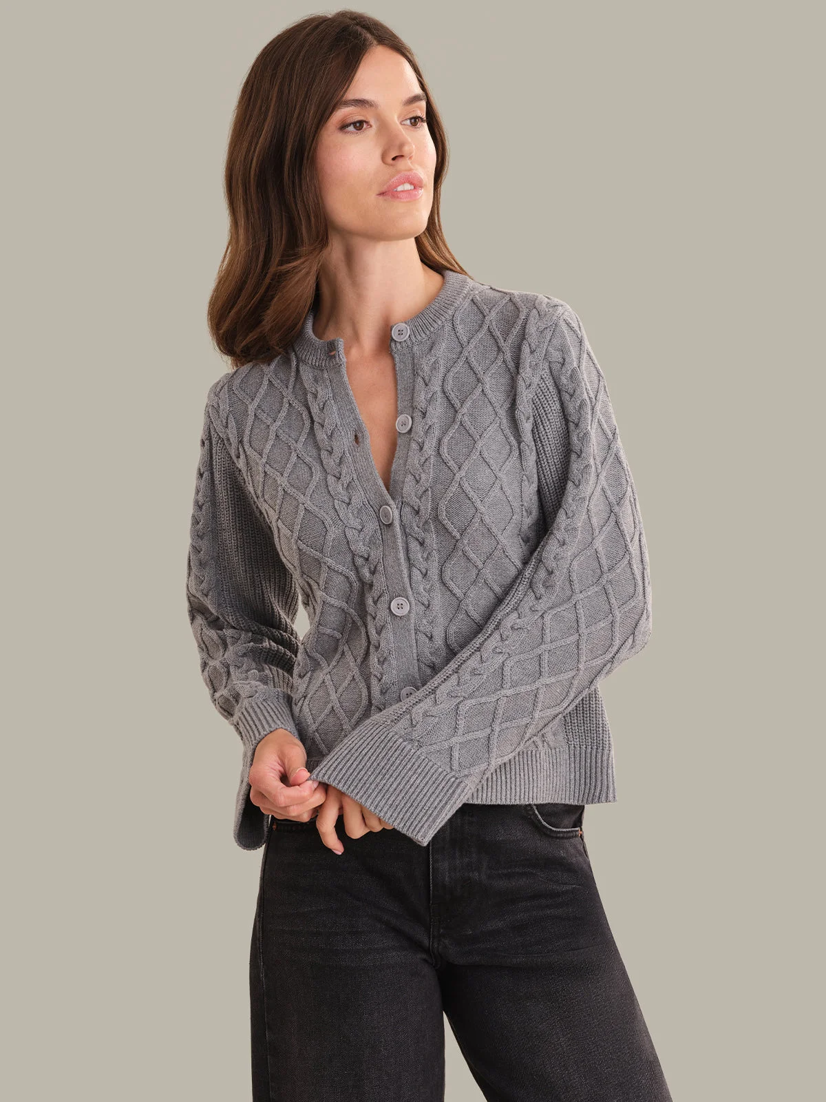 Florence: Cotton Cable Knit Cardigan - 1