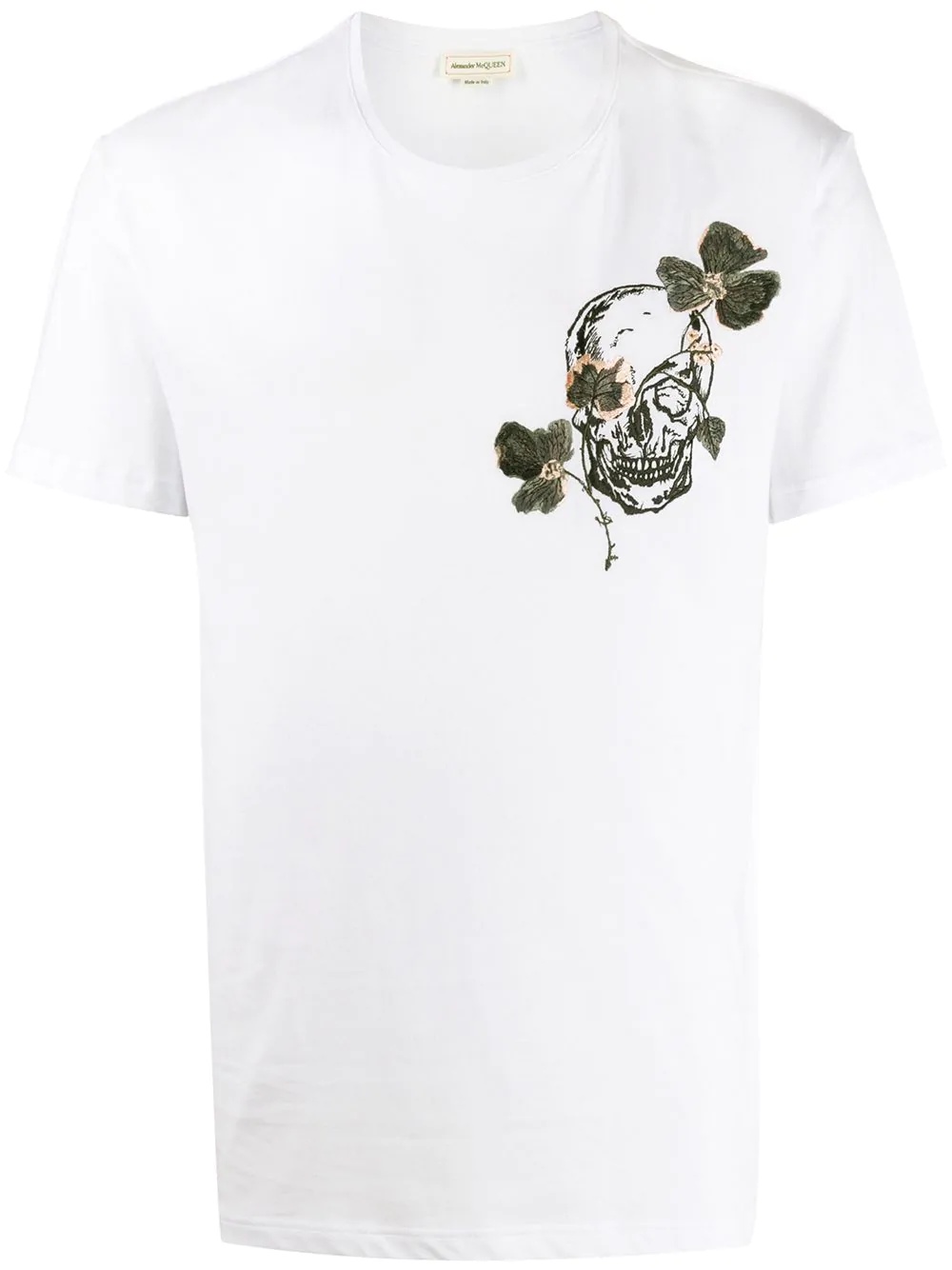 embroidered skull and flower t-shirt - 1