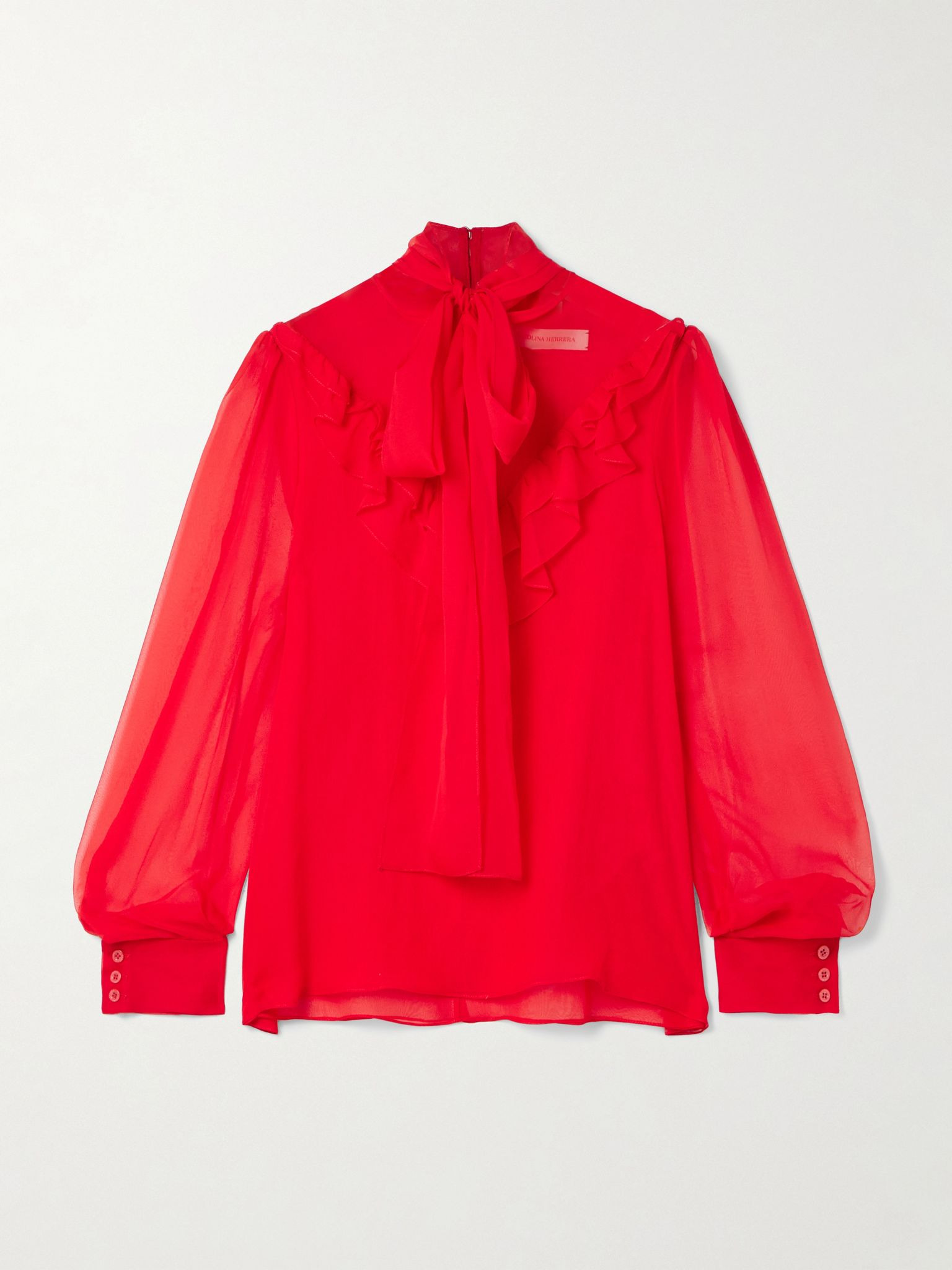 Tie-neck ruffled silk-chiffon blouse Red - 1