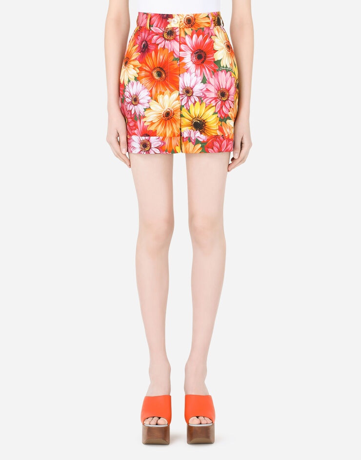 Poplin shorts with gerbera-daisy print and turn-ups - 1