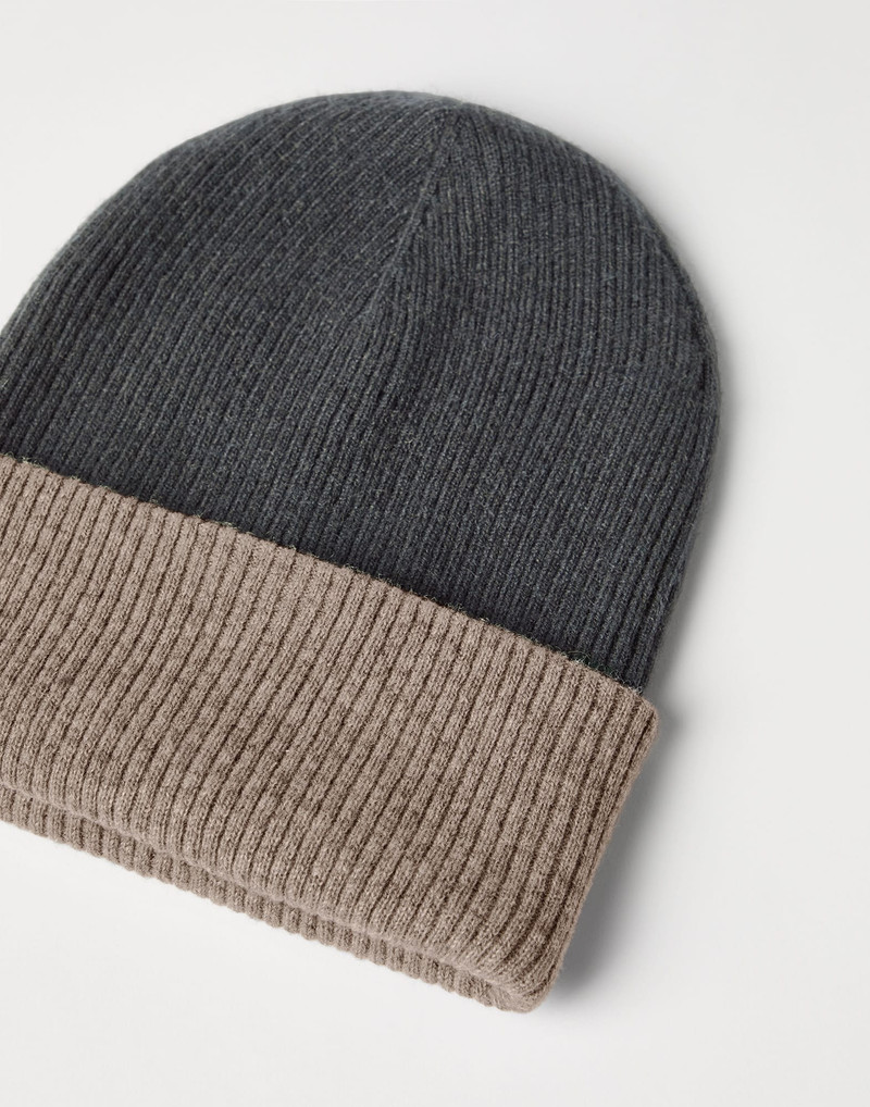 Brunello Cucinelli Cashmere double knit ribbed beanie outlook