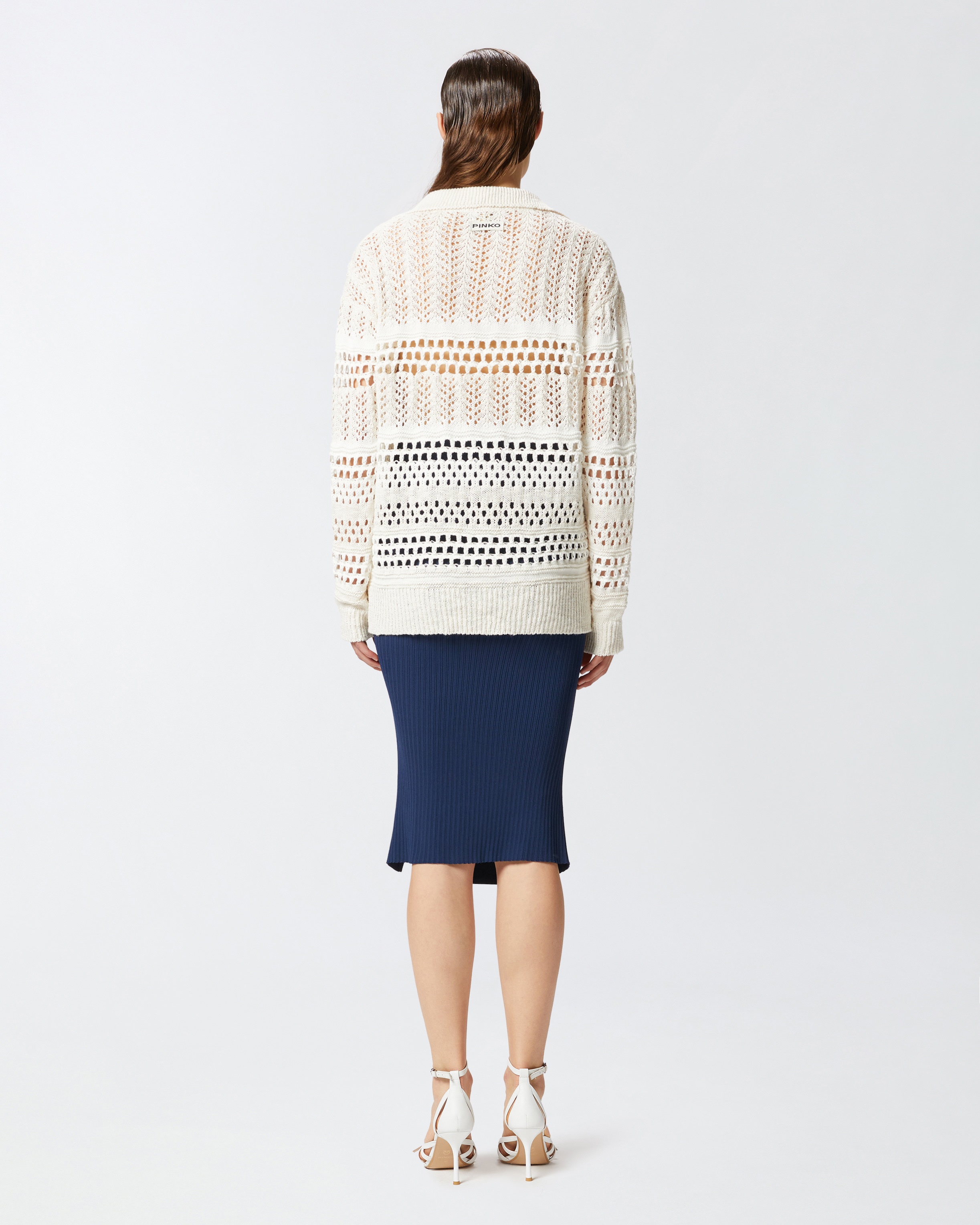 PERFORATED COTTON SWEATER WITH COLLAR - 4