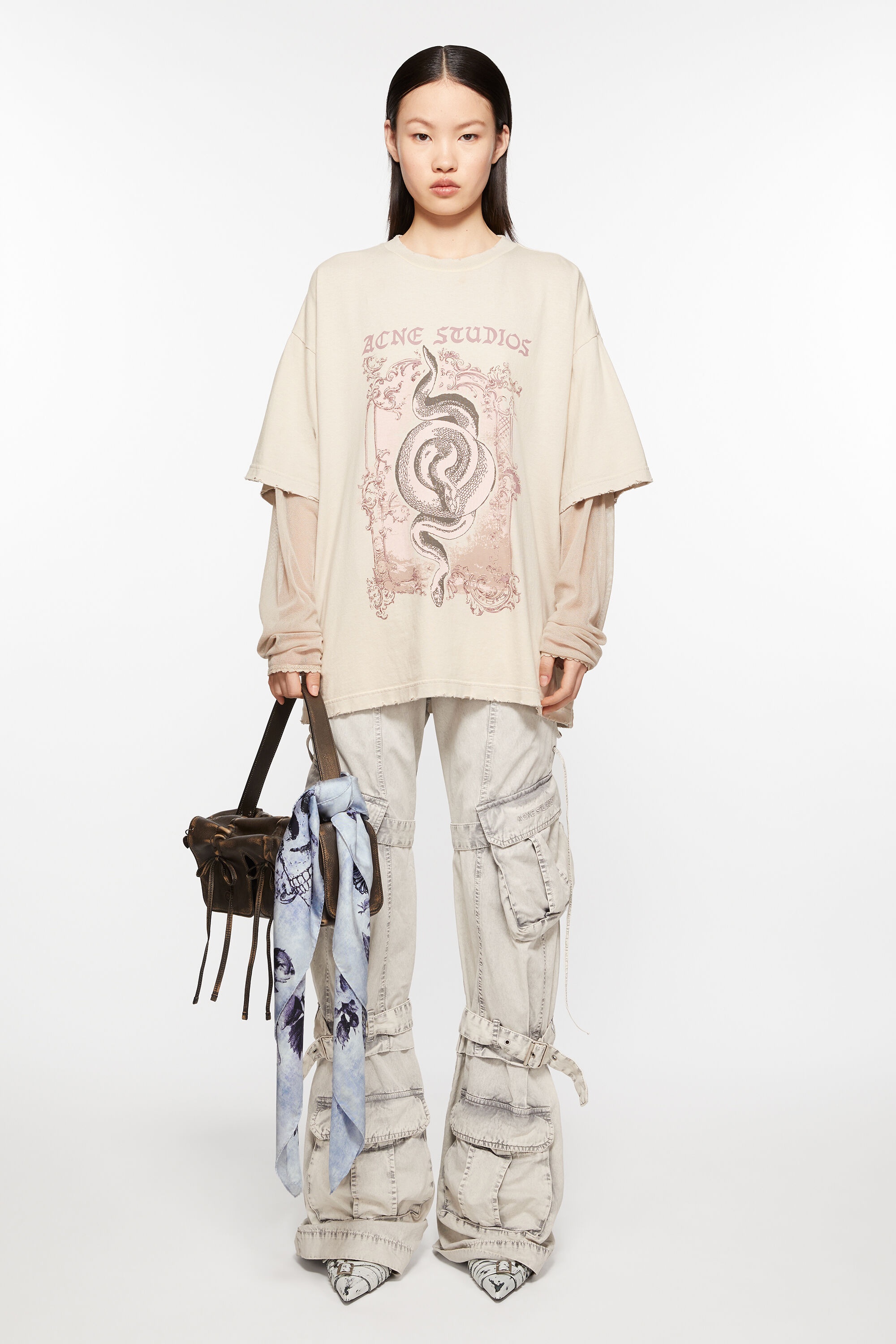 Printed silk scarf - Denim blue - 2