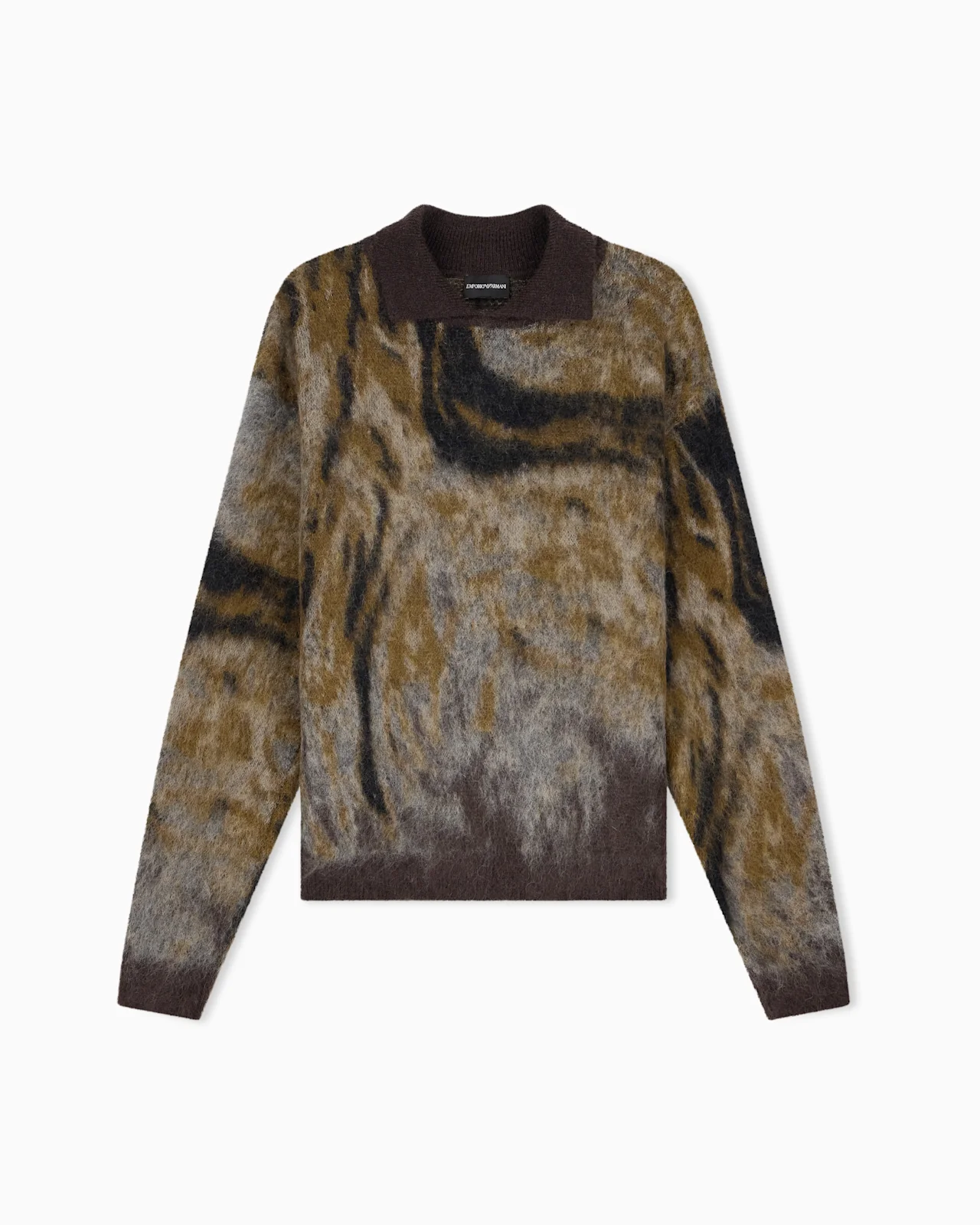 POLO COLLAR SWEATER IN VIRGIN WOOL AND JACQUARD MOHAIR - 1