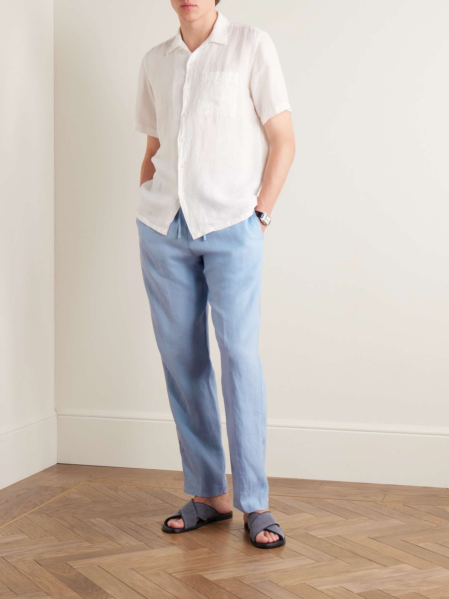 Slim-Fit Linen Drawstring Trousers - 2