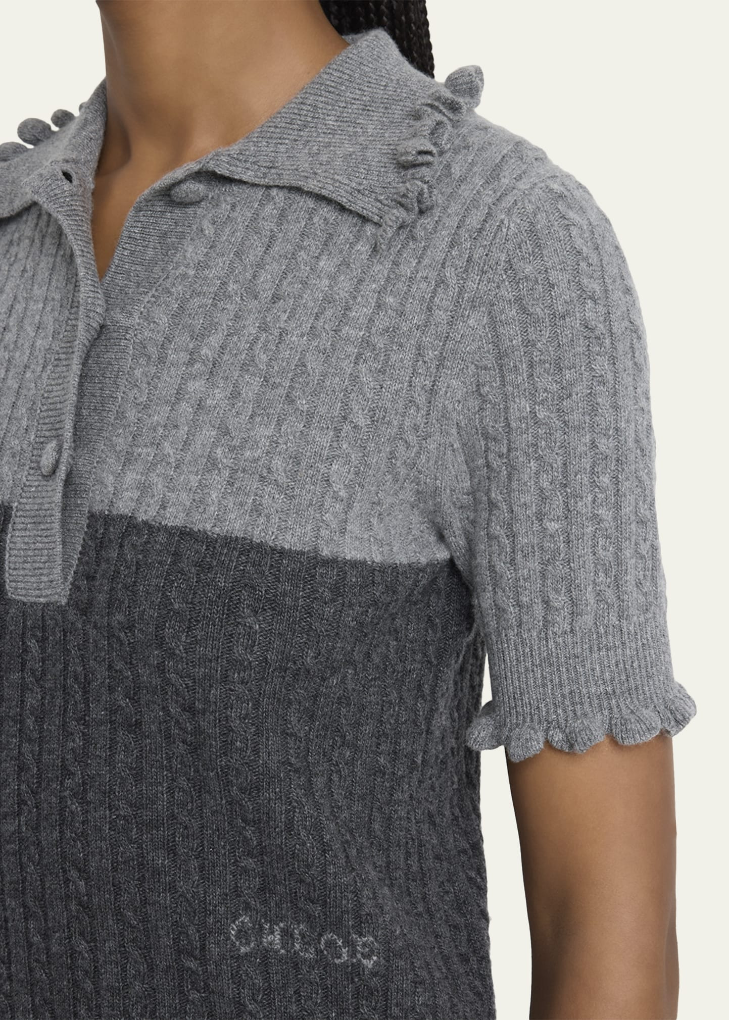 Bicolor Ruffle-Trim Short-Sleeve Polo Sweater - 5