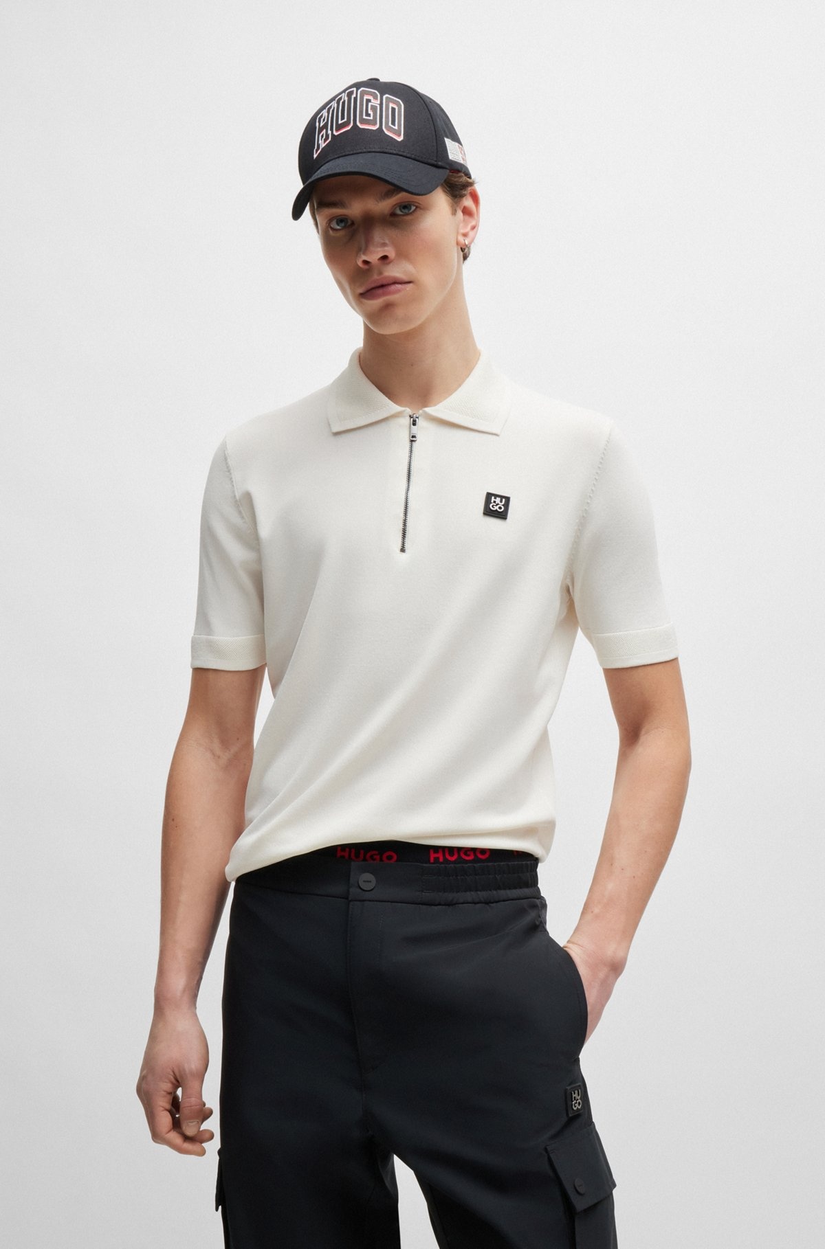ZIP-NECK POLO SHIRT WITH STACKED LOGO - 2