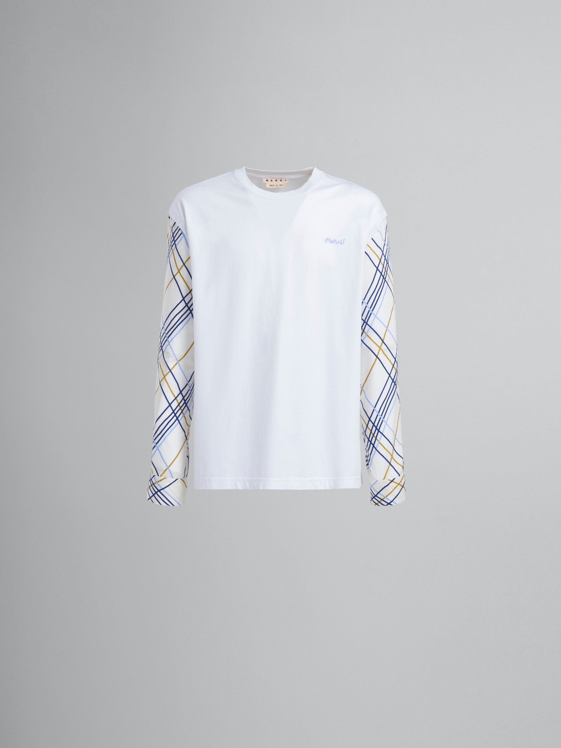 WHITE T-SHIRT WITH CONTRASTING SLEEVES - 1