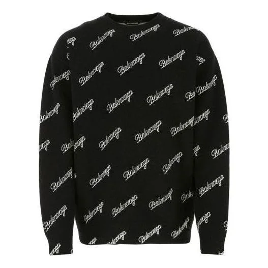 Balenciaga All Over Script Logo Knit Sweater 'Black' 646493T41121070 - 1